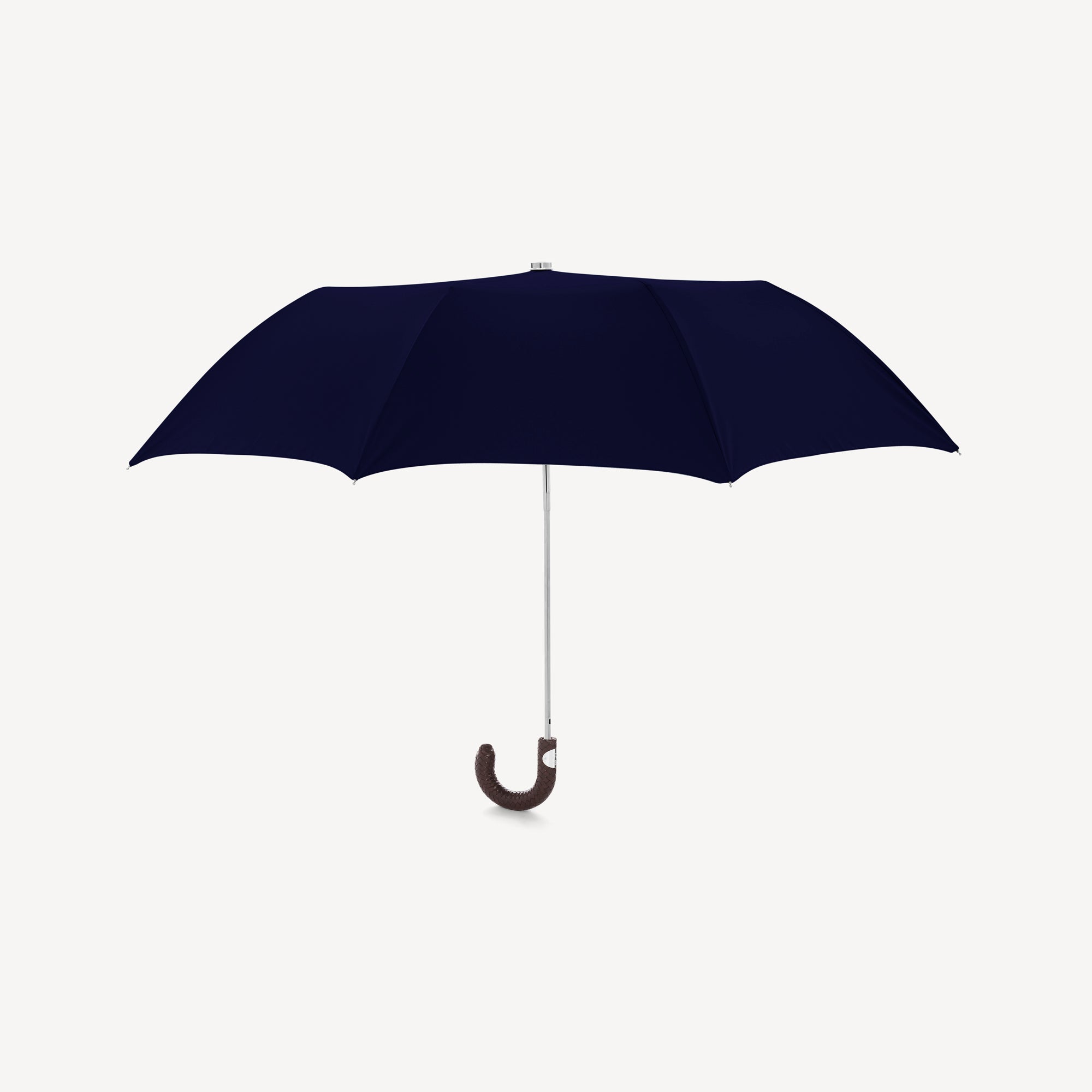 Collapsible Umbrella with Braided Leather Handle - Navy - Swaine