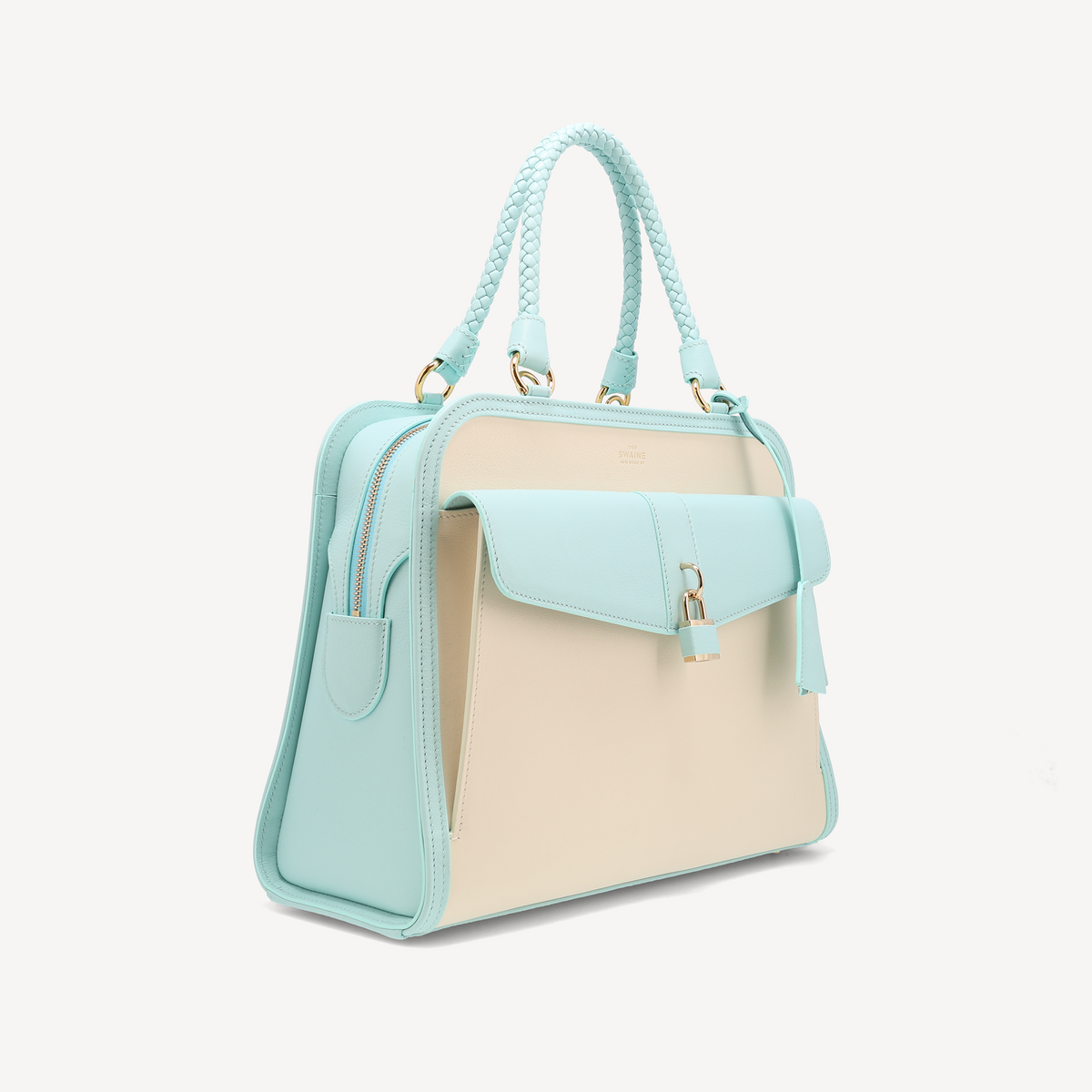 Bel-Air Handbag - Blue and white Calf (Polished Brass)
