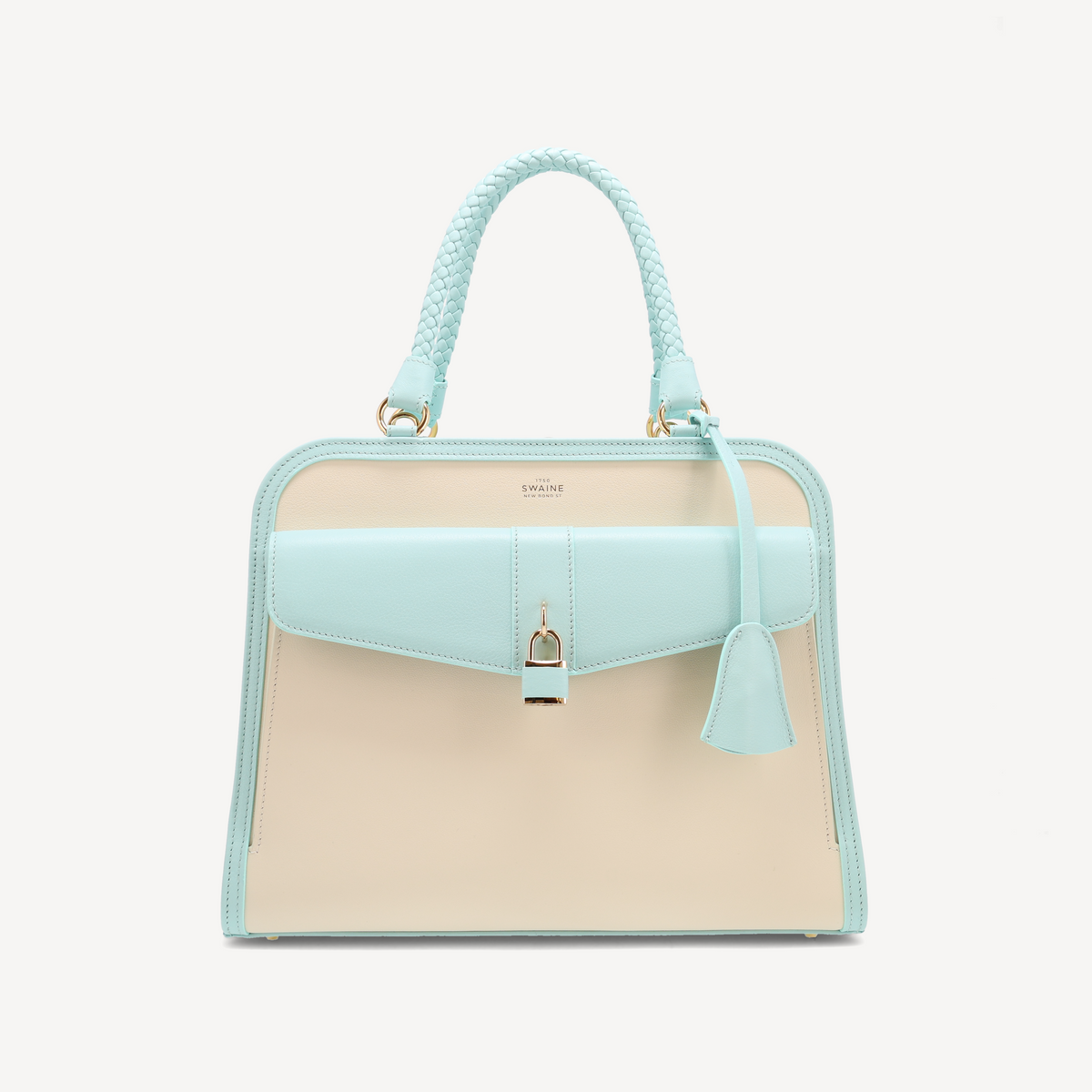 Bel-Air Handbag - Blue and white Calf (Polished Brass)