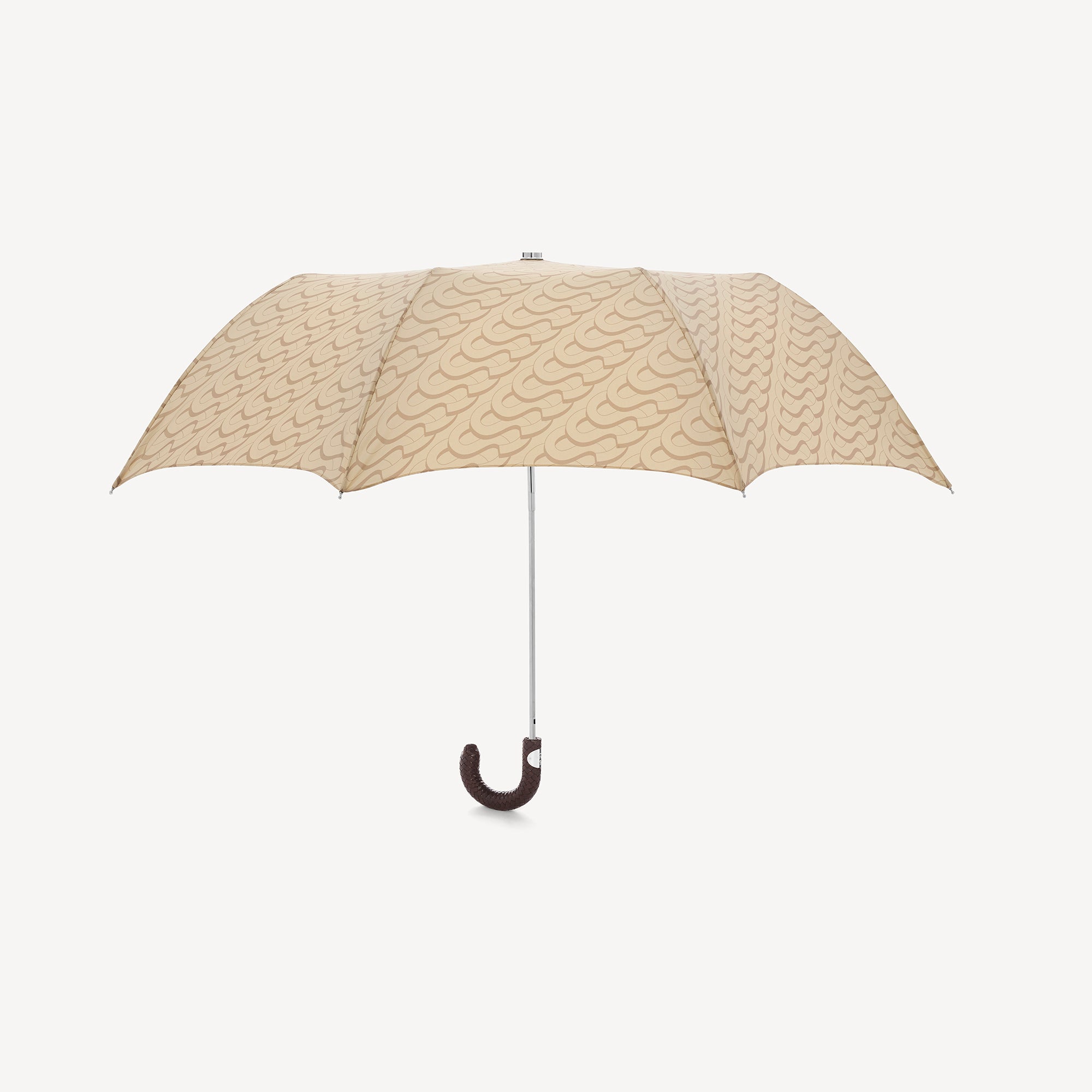 Collapsible Umbrella Braided Handle Monogram Print - Beige