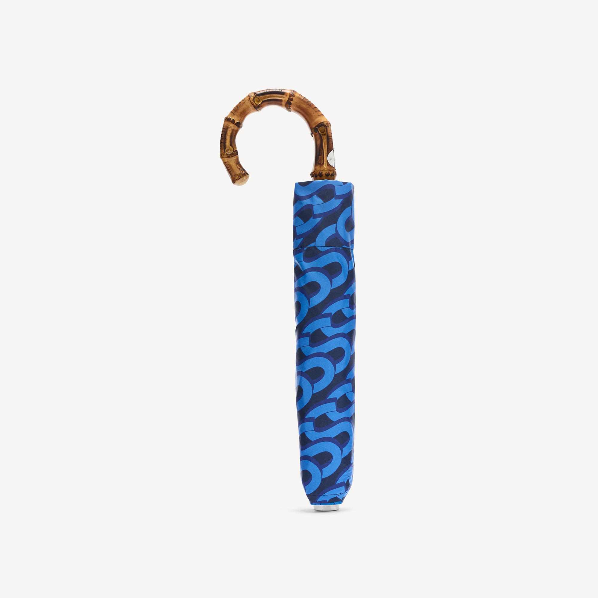 Collapsible Umbrella Whangee Handle Monogram Print - Blue - Swaine