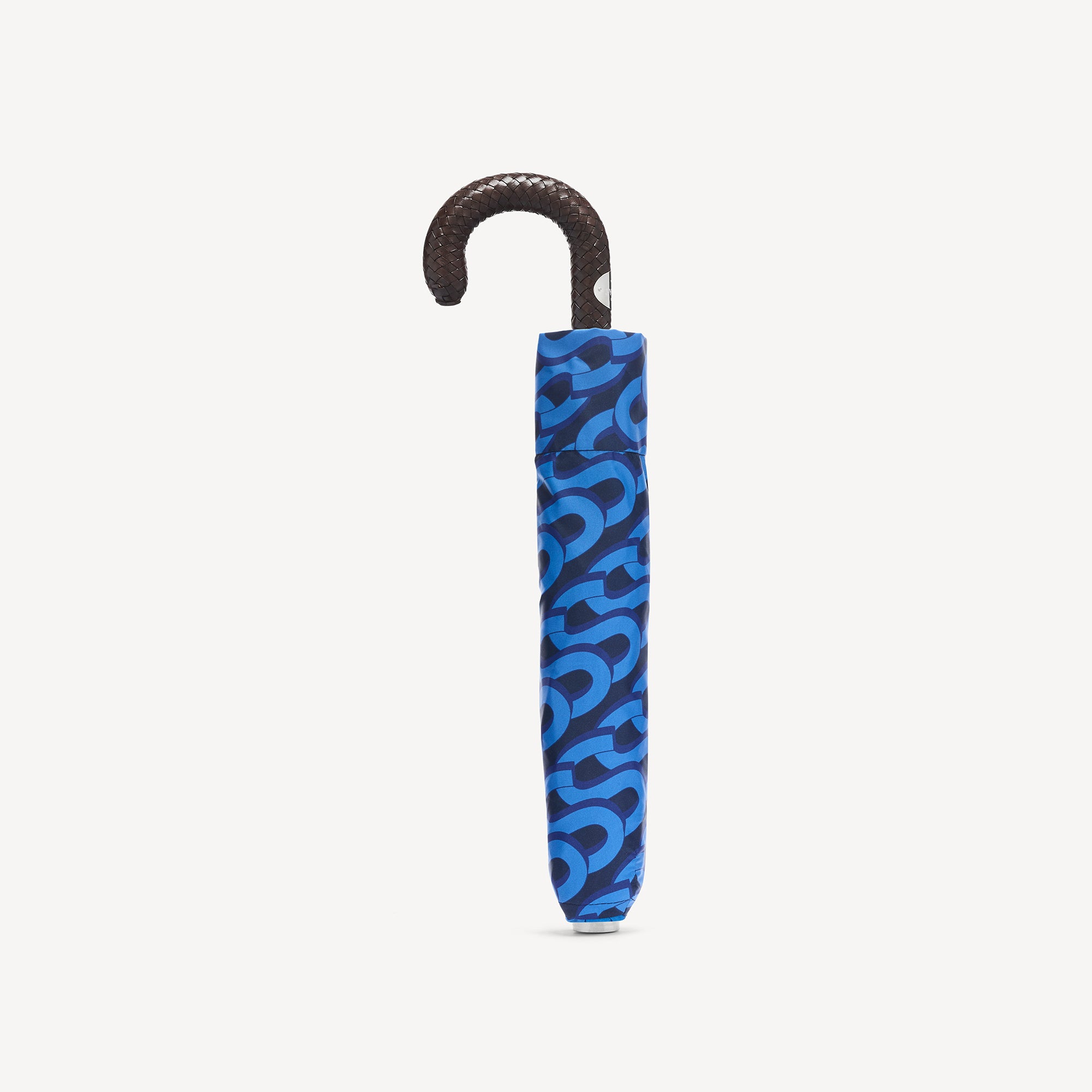 Collapsible Umbrella Braided Handle Monogram Print - Blue - Swaine