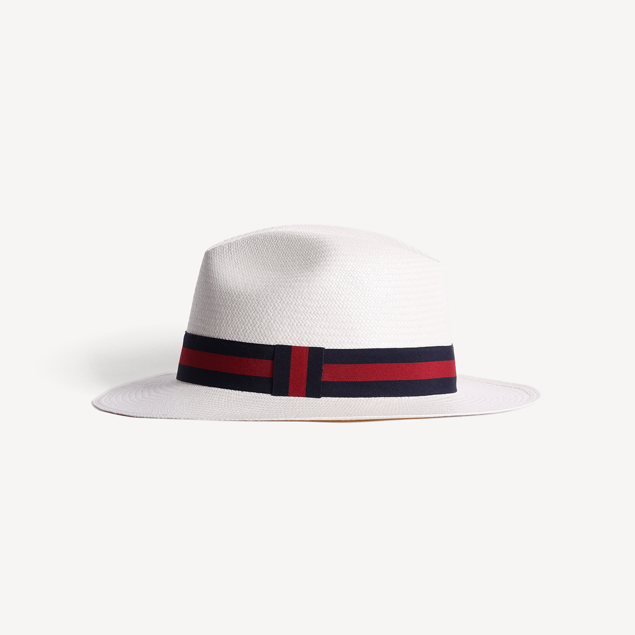 Panama Toquilla Straw - White with Striped Navy & Red Band - Swaine Group Ltd