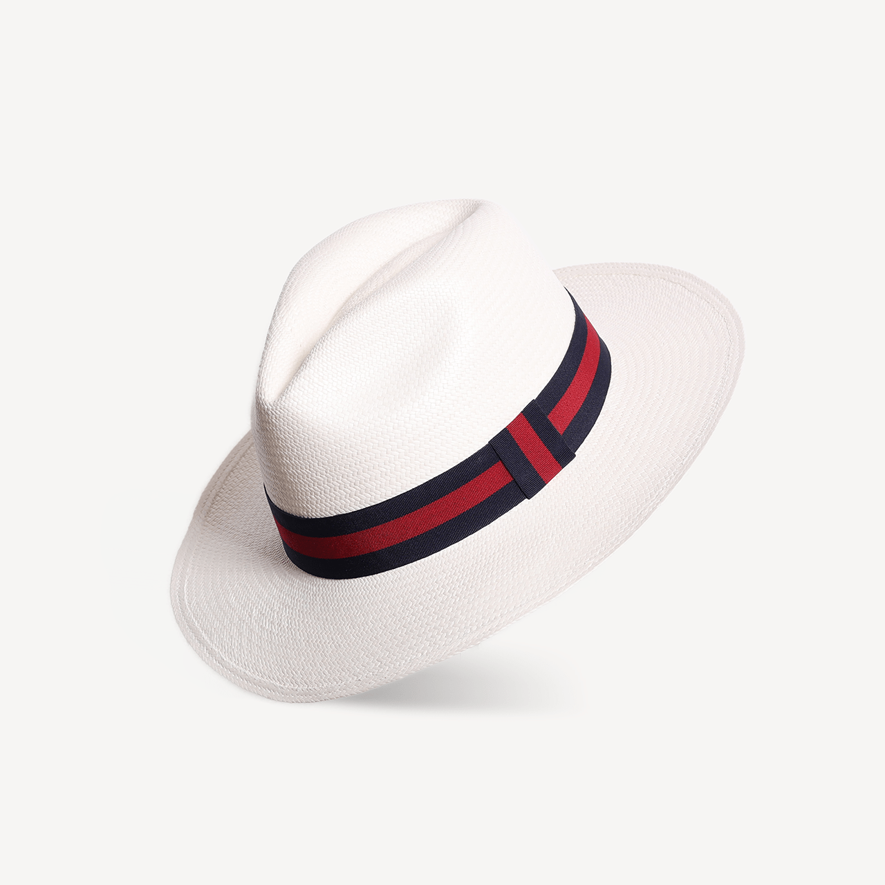 Panama Toquilla Straw - White with Striped Navy & Red Band - Swaine Group Ltd