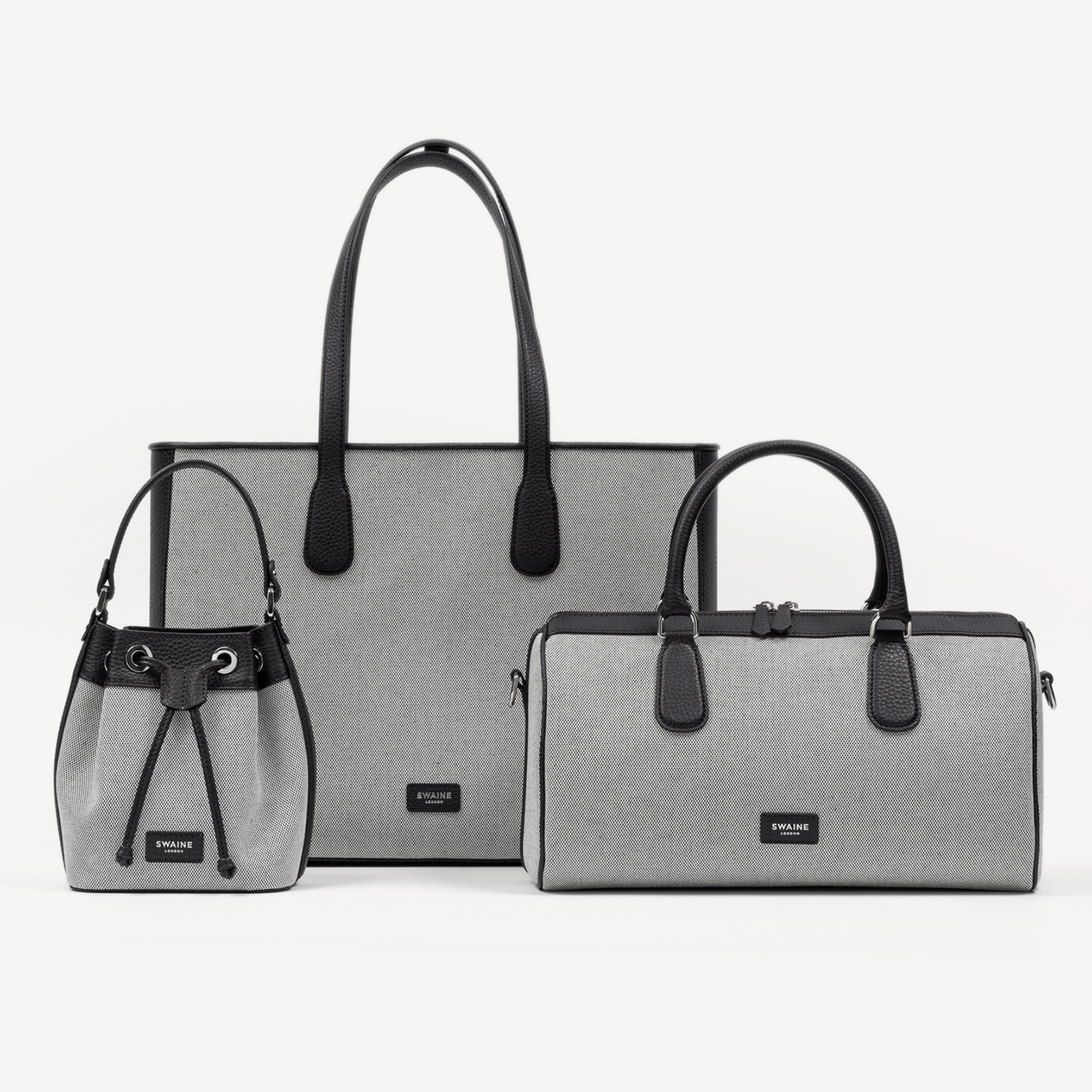 Pouch Bag - Black Pebble & Black Canvas - Swaine Group Ltd