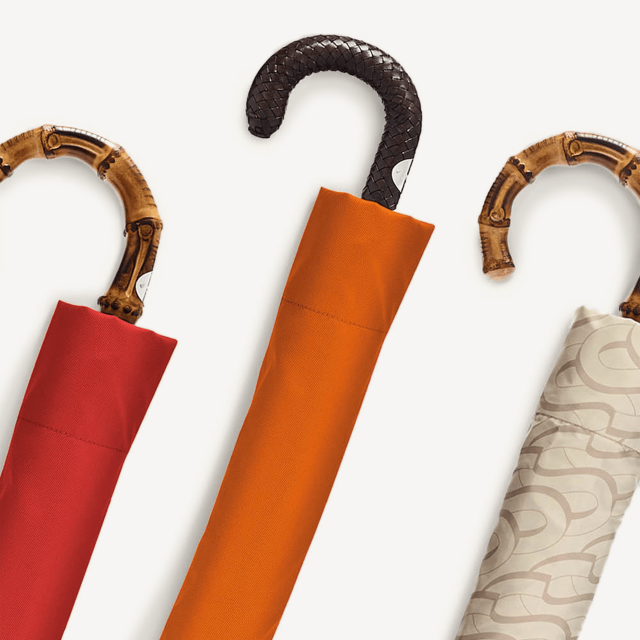 Collapsible Umbrella Whangee Handle Monogram Print - Beige - Swaine Group Ltd