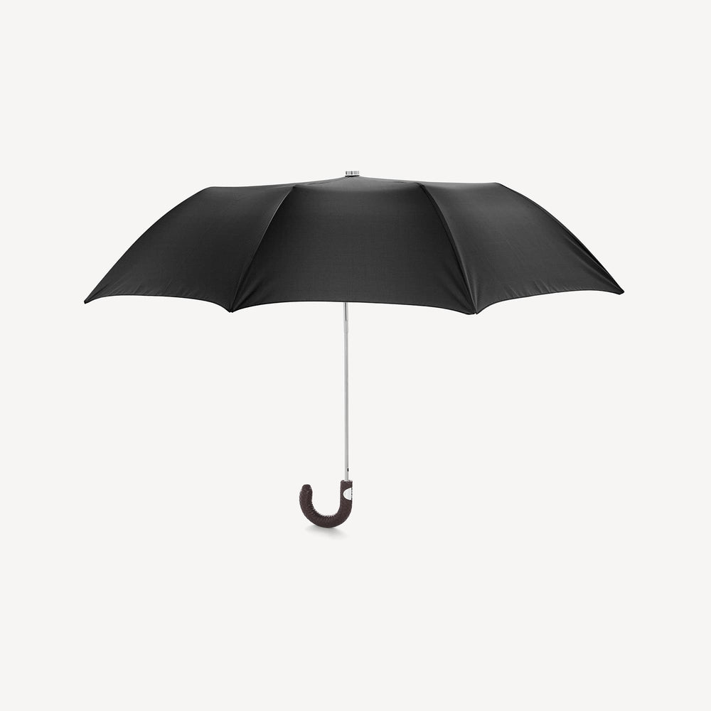 Collapsible Umbrella with Braided Leather Handle Black