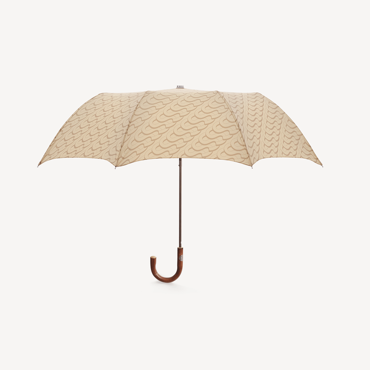 Collapsible Umbrella Chestnut Handle Monogram Print - Beige - Swaine