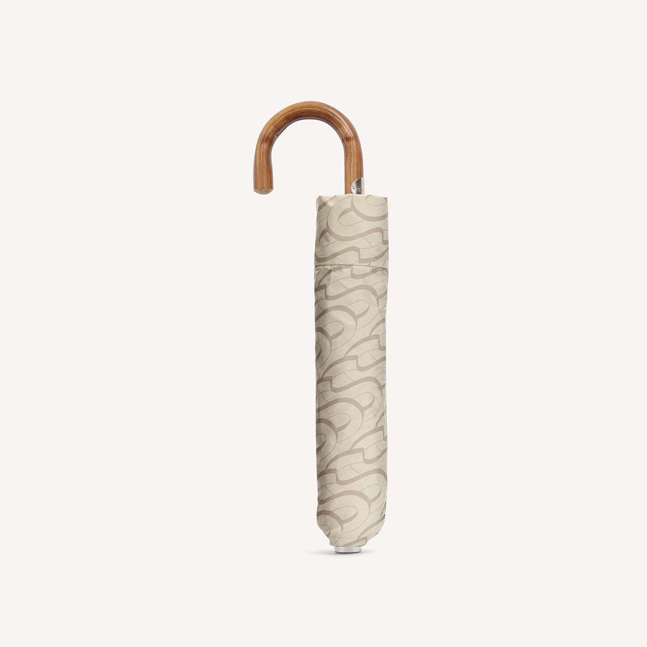 Collapsible Umbrella Chestnut Handle Monogram Print - Beige - Swaine