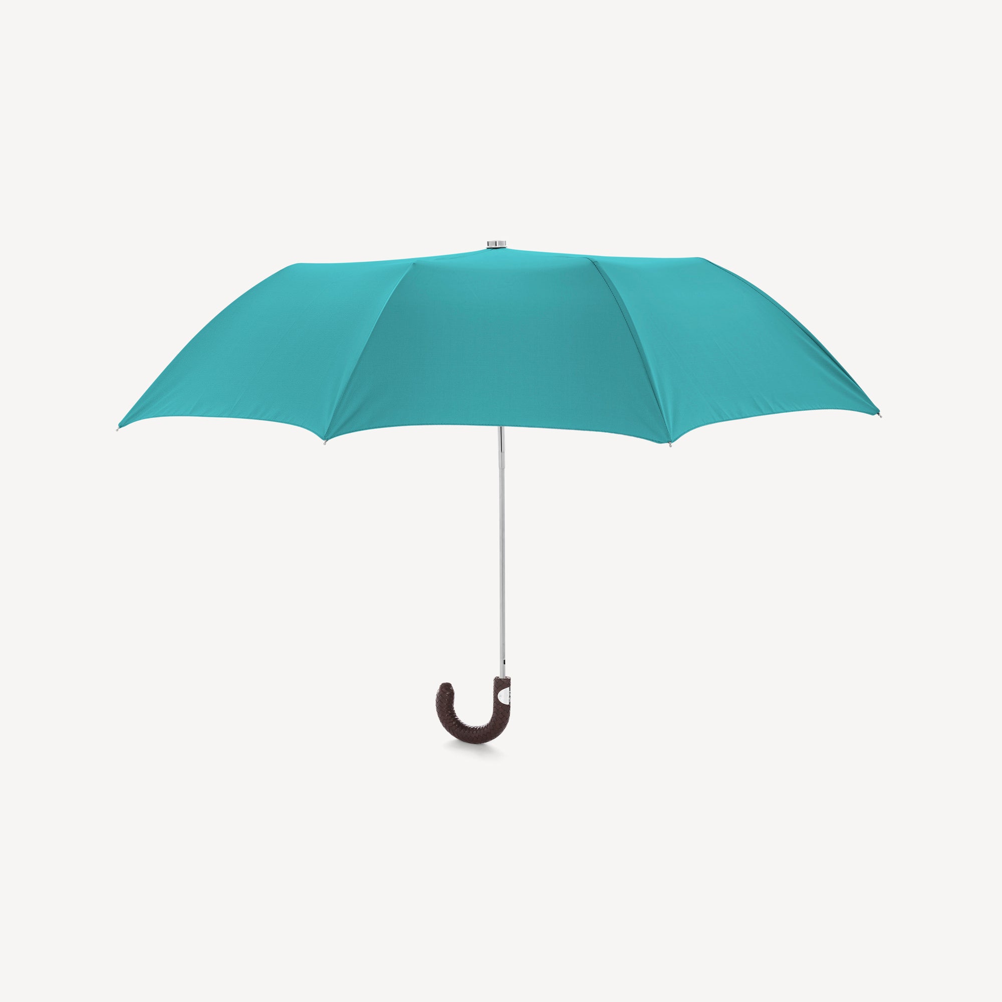 Collapsible Umbrella with Braided Leather Handle - Aqua - Swaine