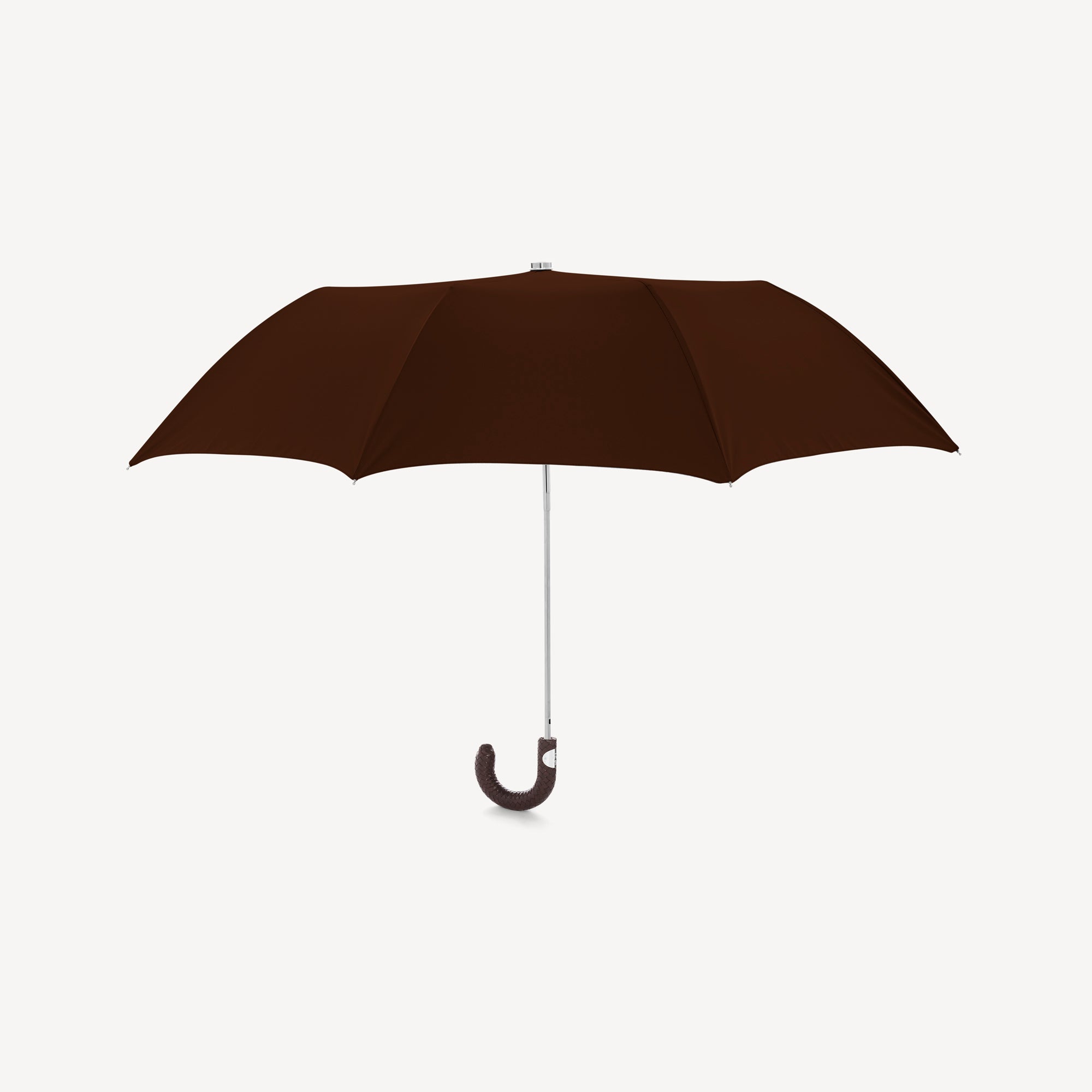 Collapsible Umbrella with Braided Leather Handle - Brown - Swaine