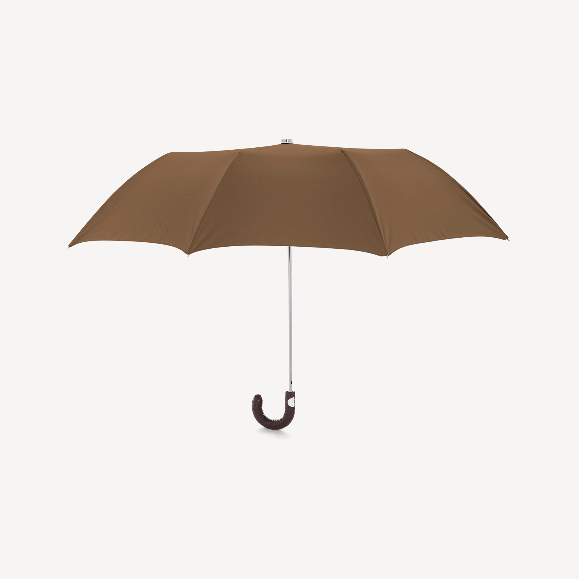 Collapsible Umbrella with Braided Leather Handle - Champagne - Swaine
