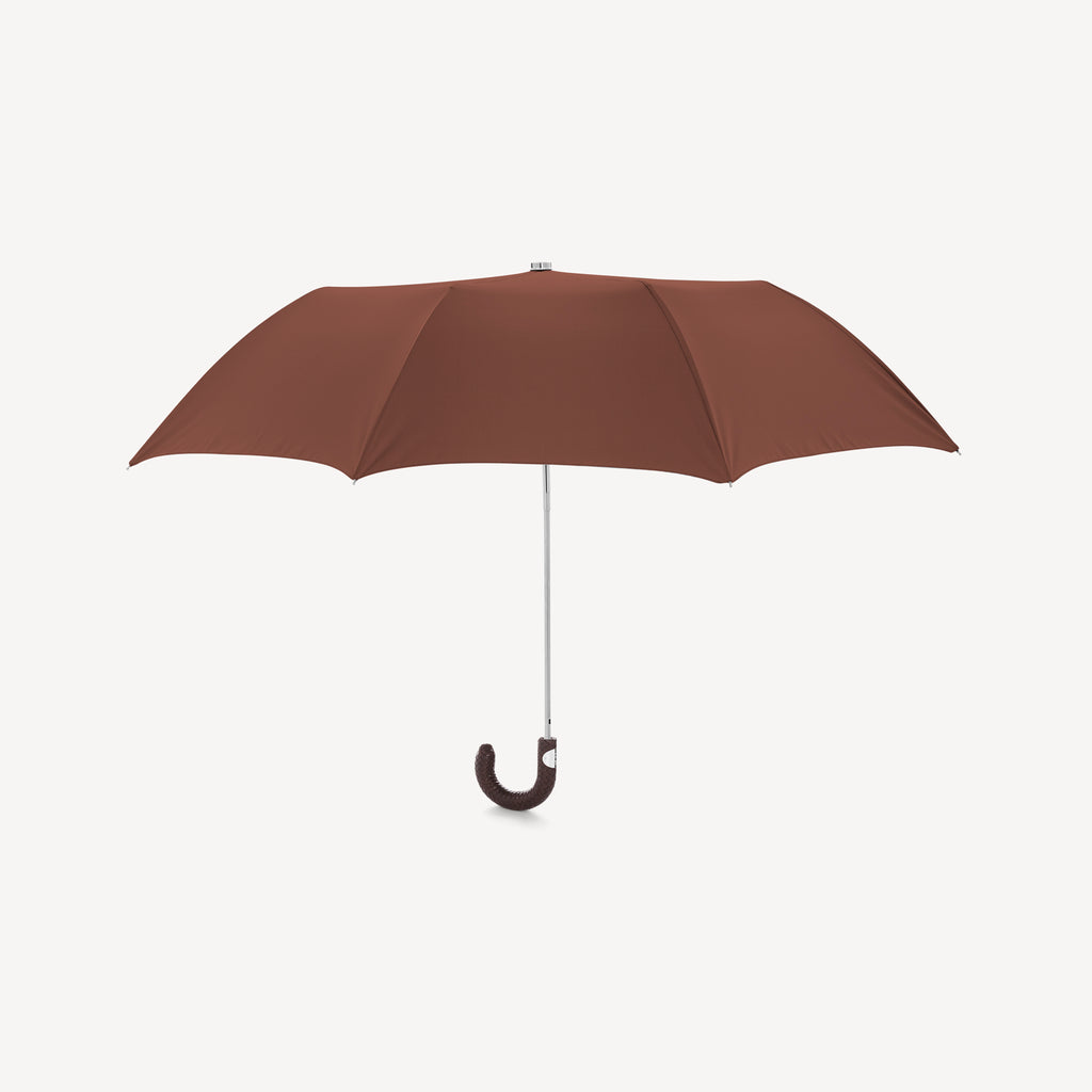 Braided Leather Handle Collapsible Umbrella Hazelnut