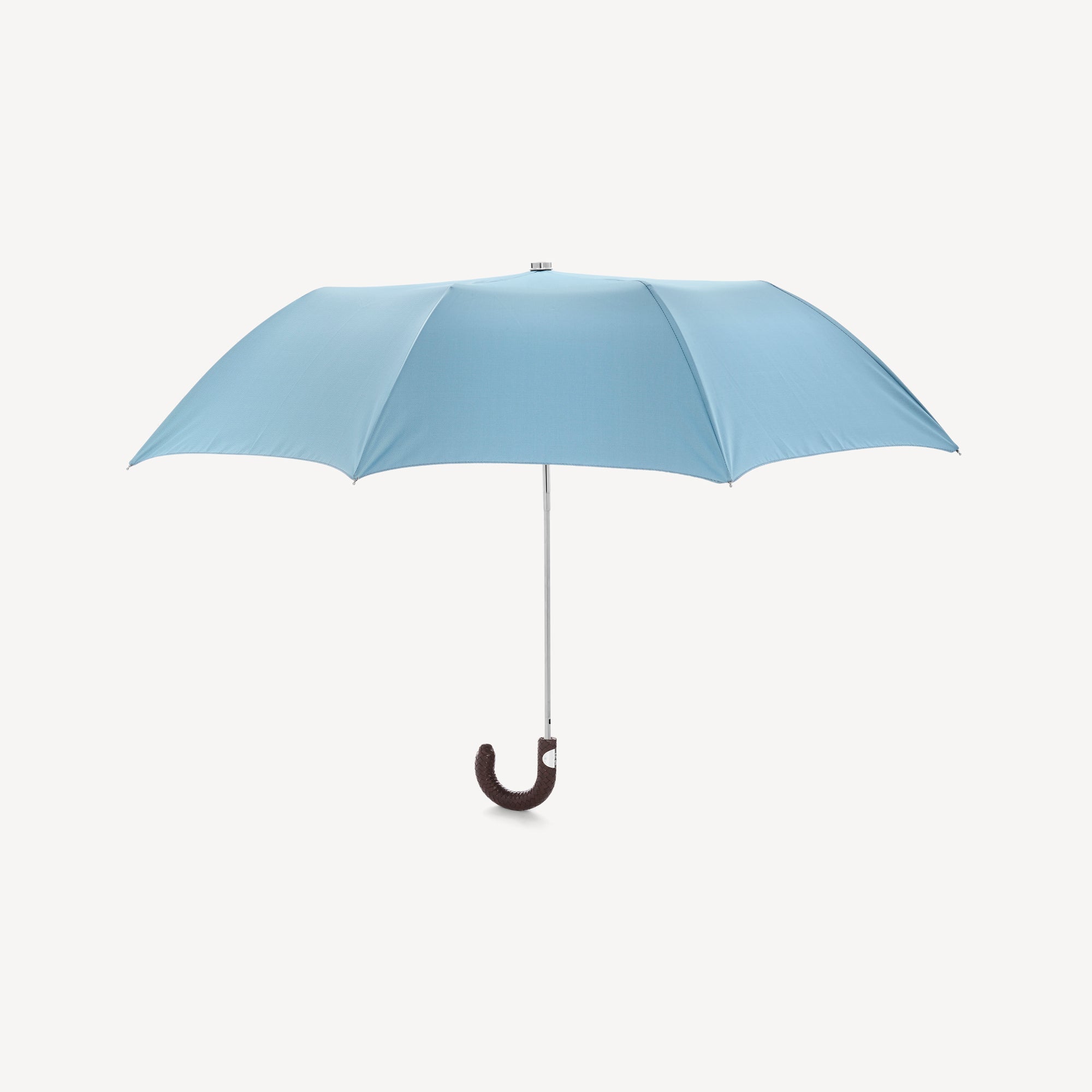 Collapsible Umbrella with Braided Leather Handle - Light Blue - Swaine