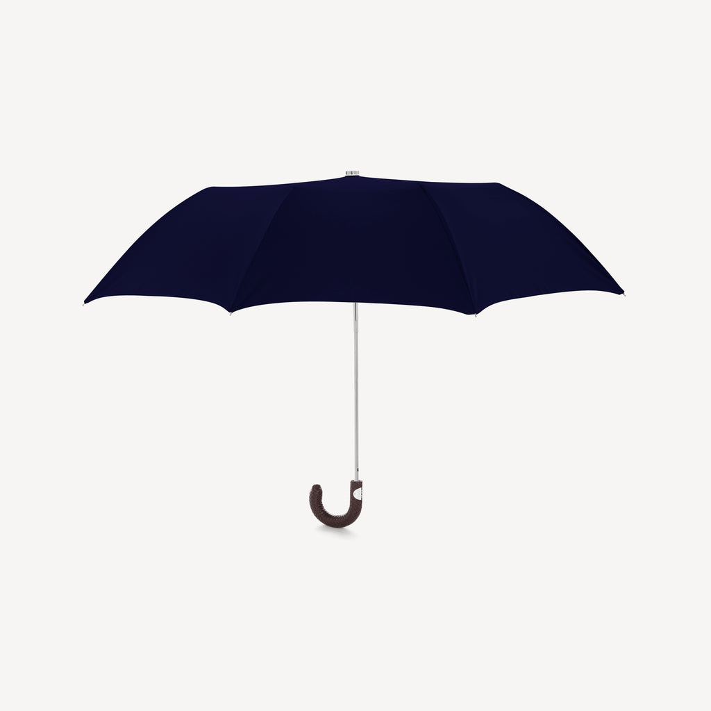 Braided Leather Handle Collapsible Umbrella - Navy