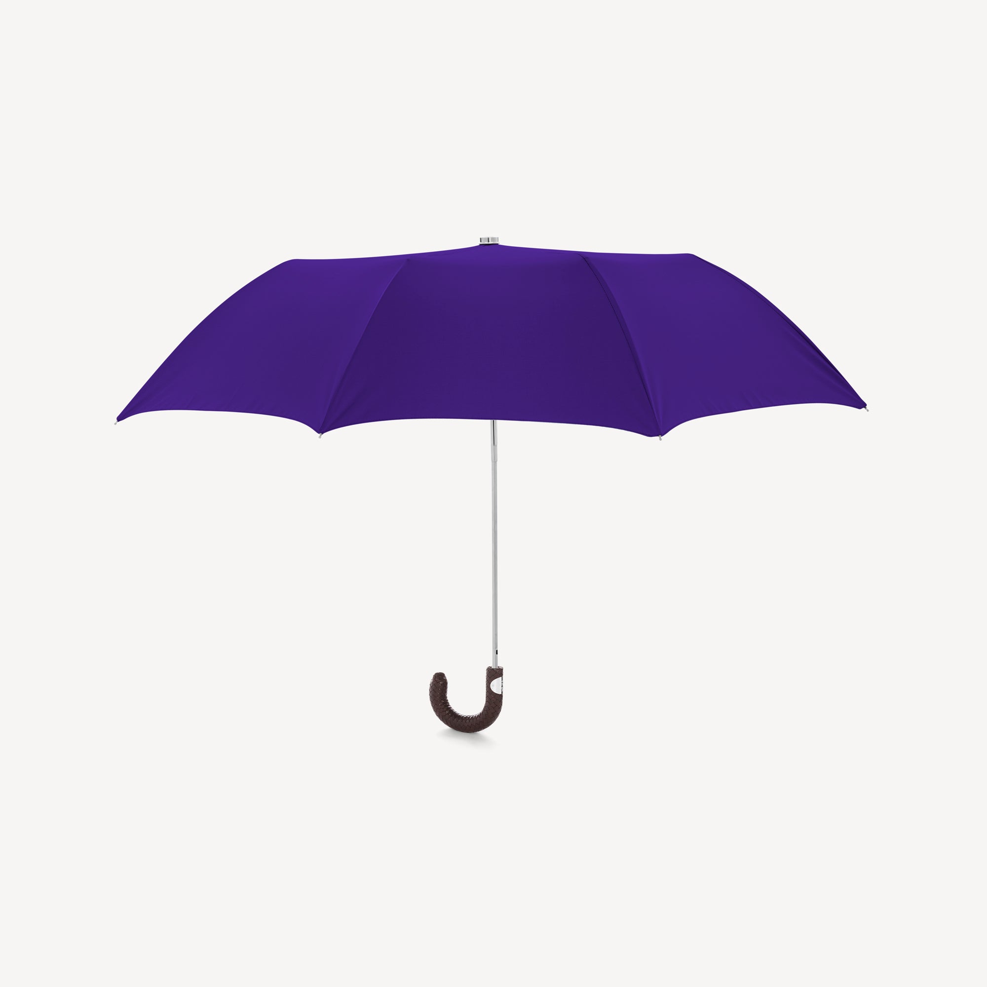 带编织皮革手柄的折叠雨伞 - 紫色 - Swaine