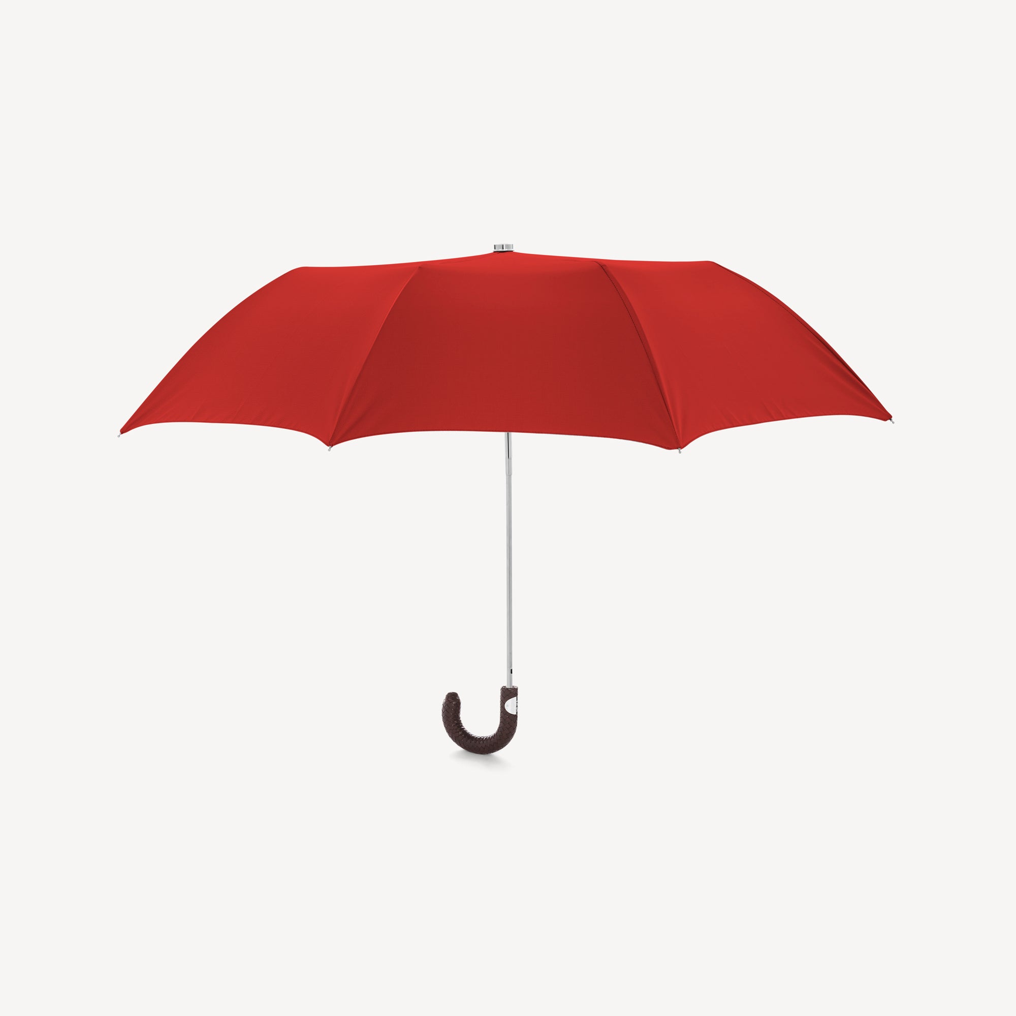 Collapsible Umbrella with Braided Leather Handle - Scarlet - Swaine
