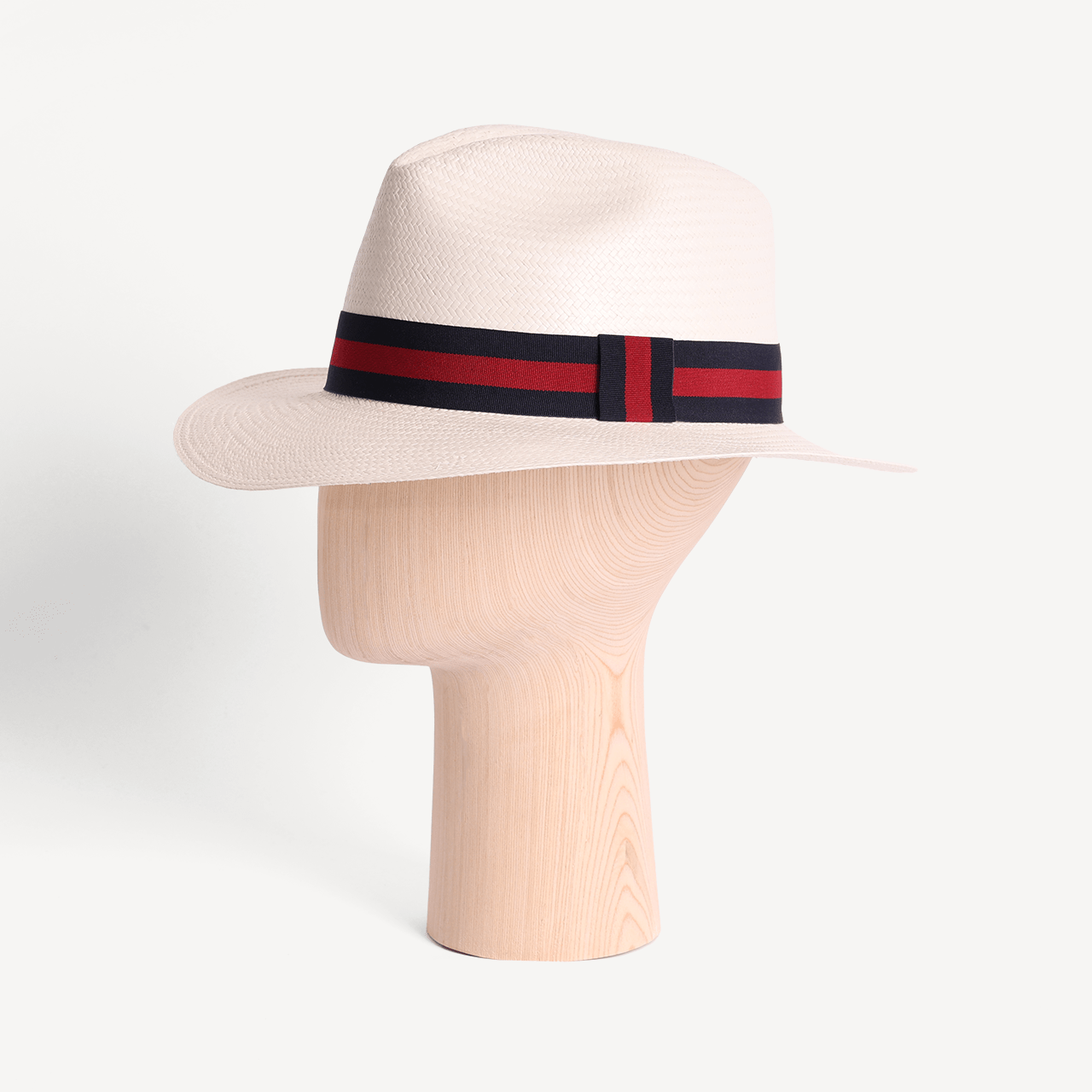 Essential Panama Toquilla Straw - White with Striped Navy & Red Band - Swaine