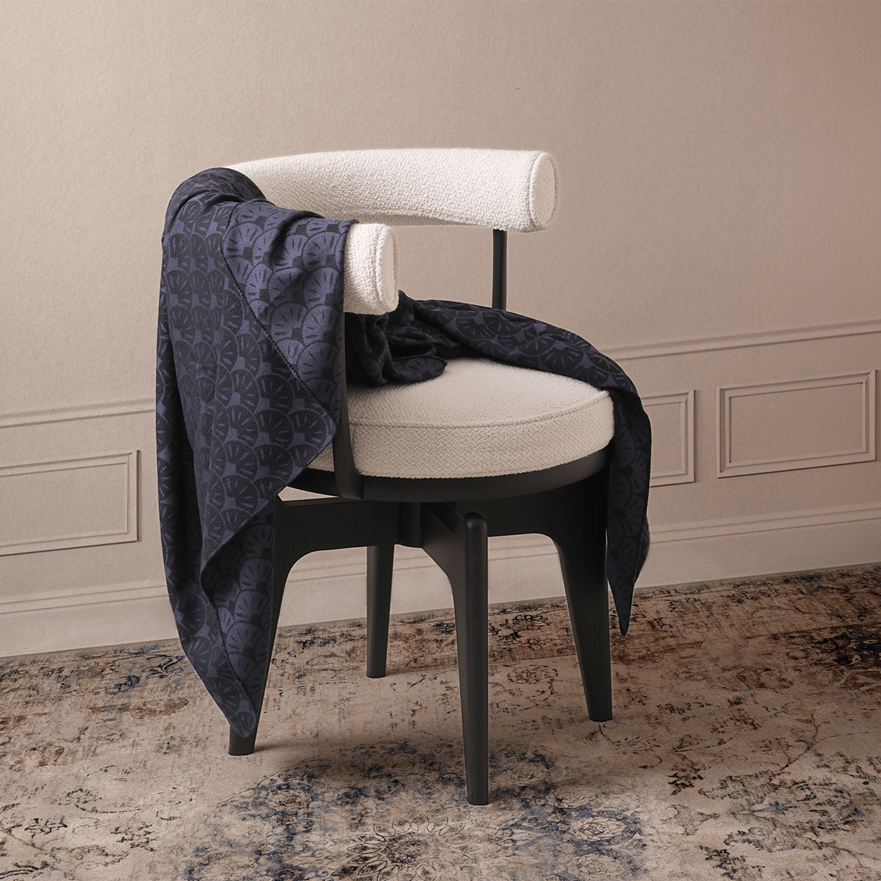 Portofino Square Scarf - Black and Navy - Swaine