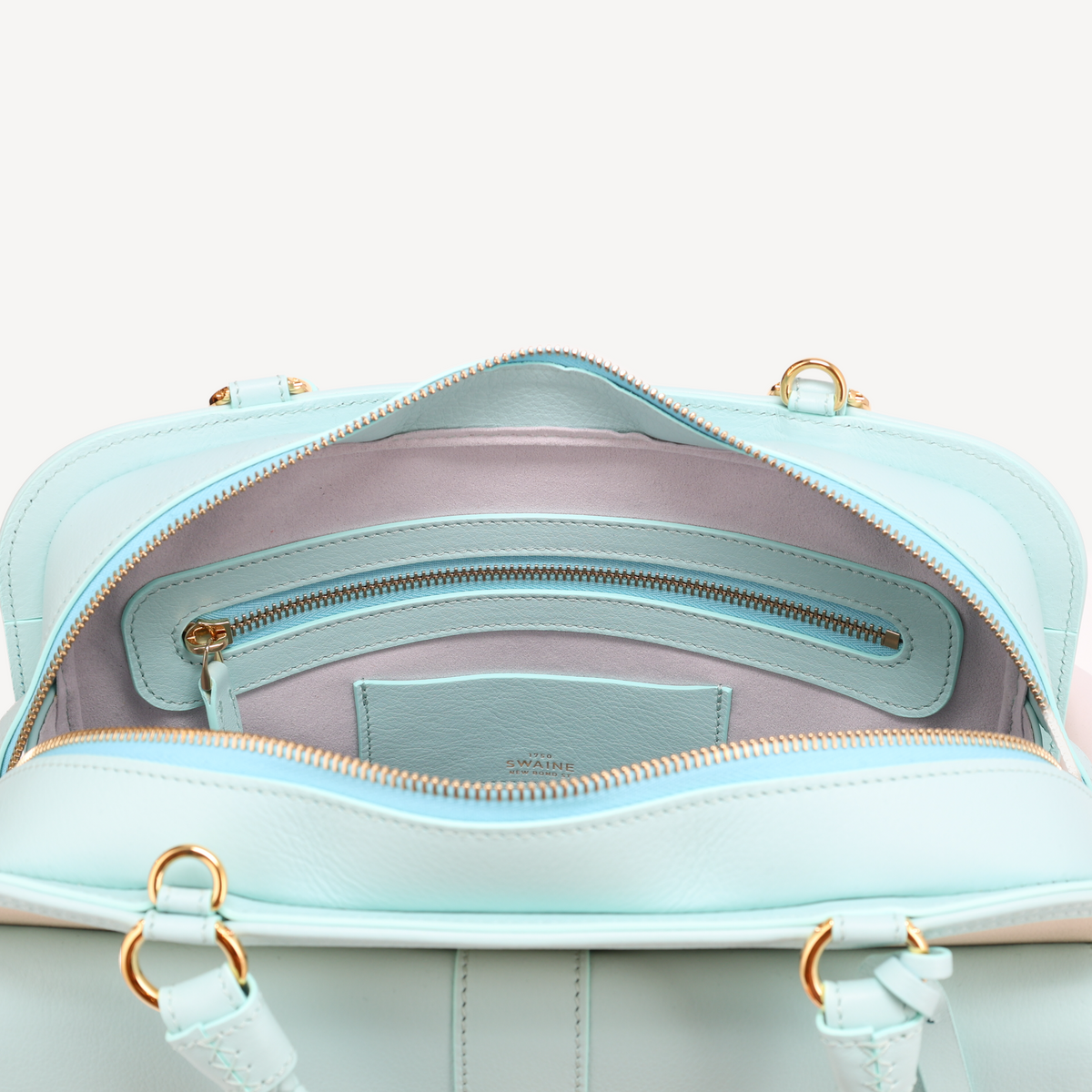 Bel-Air Handbag - Blue and white Calf (Polished Brass)