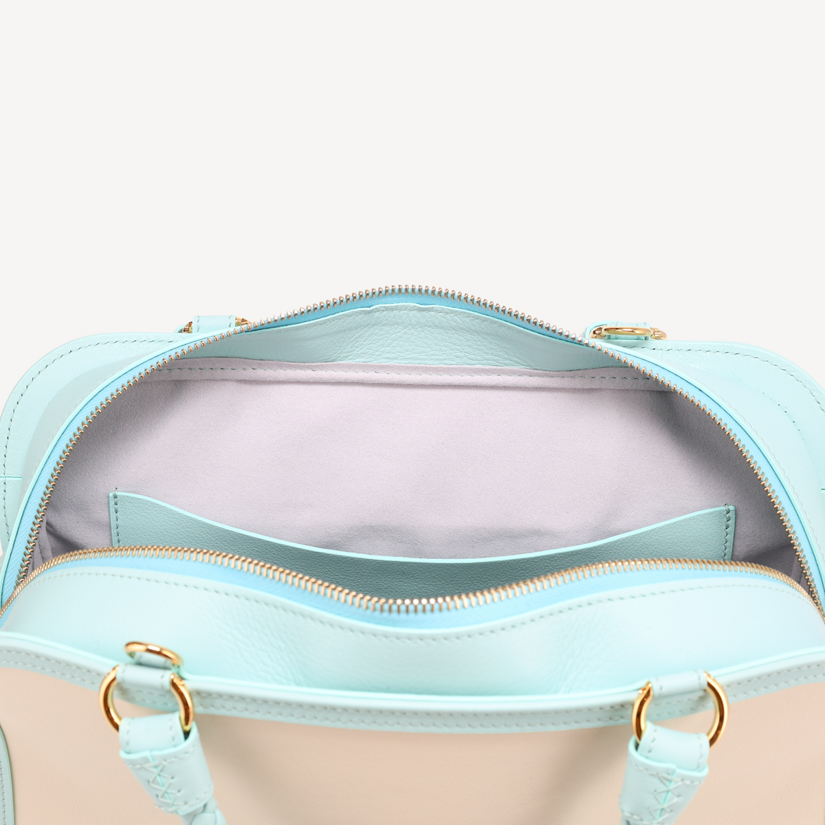 Bel-Air Handbag - Blue and white Calf (Polished Brass)