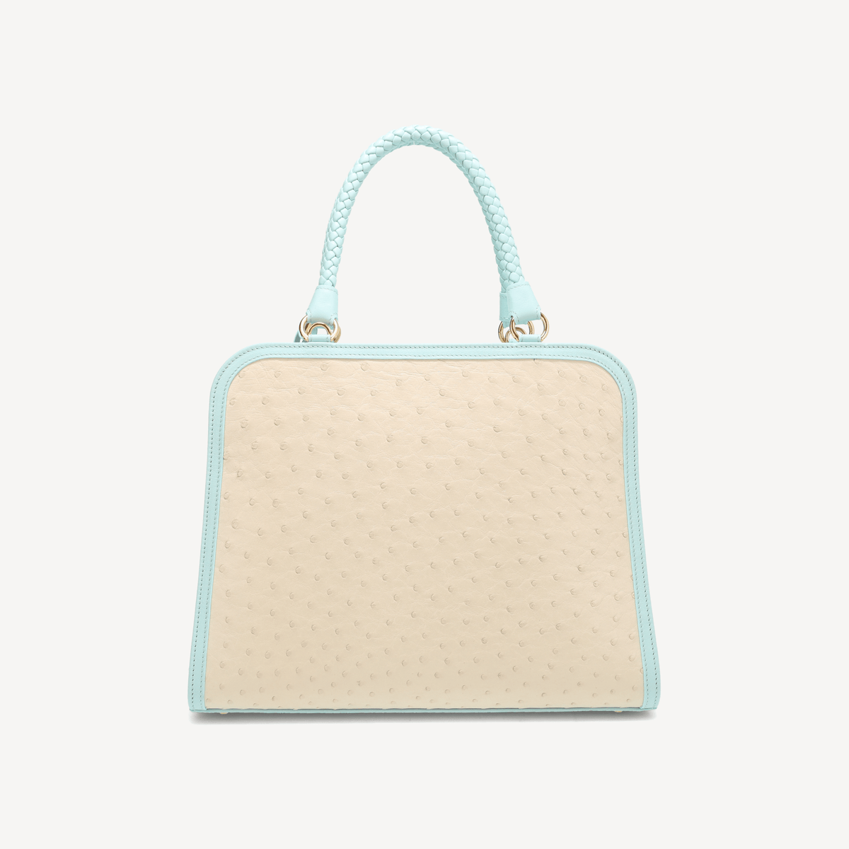 Bel-Air Handbag - Ostrich Leather (Polished Brass) Blue and white - Swaine Group Ltd