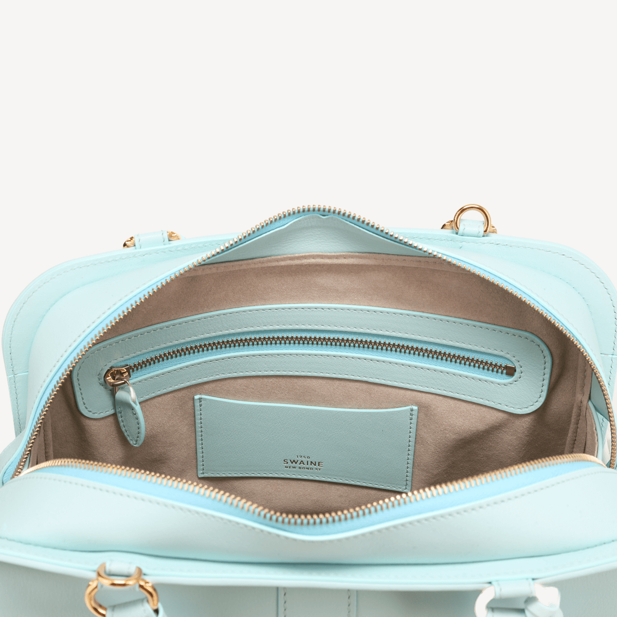 Bel-Air Handbag - Ostrich Leather (Polished Brass) Blue and white - Swaine Group Ltd