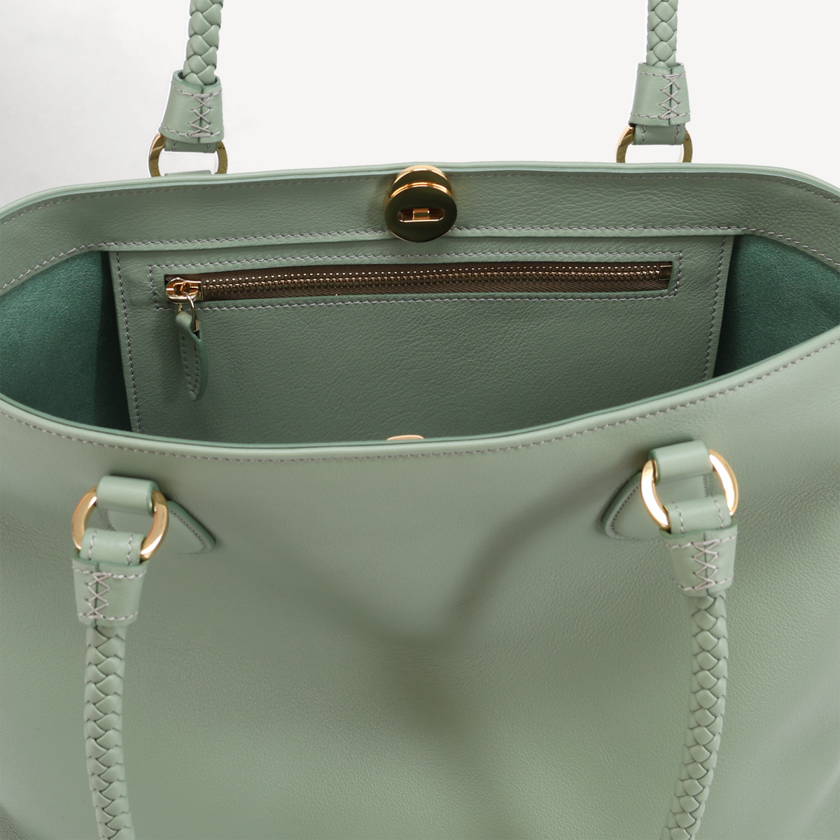 Malibu Handbag - Dark Sage Calf (Polished Brass)