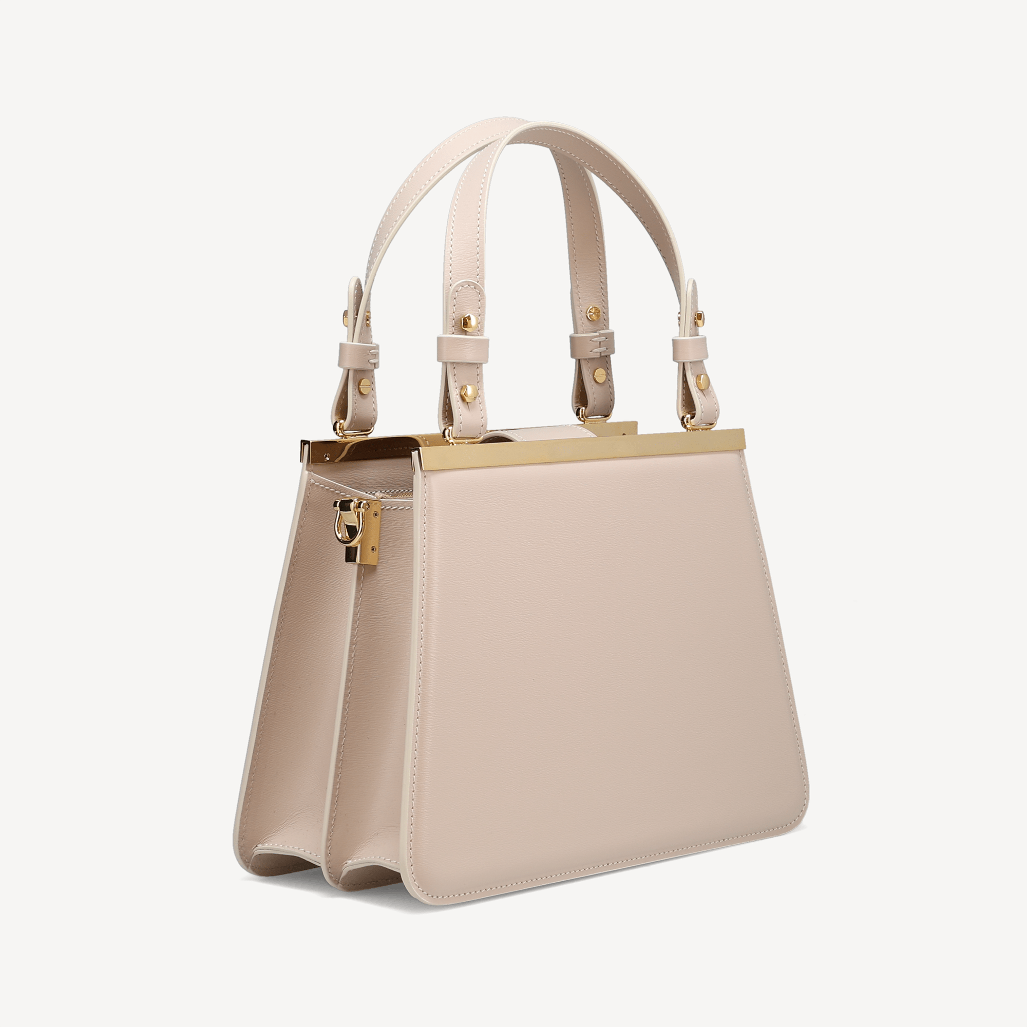 Margot Handbag - Beige Calf (Dusty Pink Alcantara/Polished Brass)