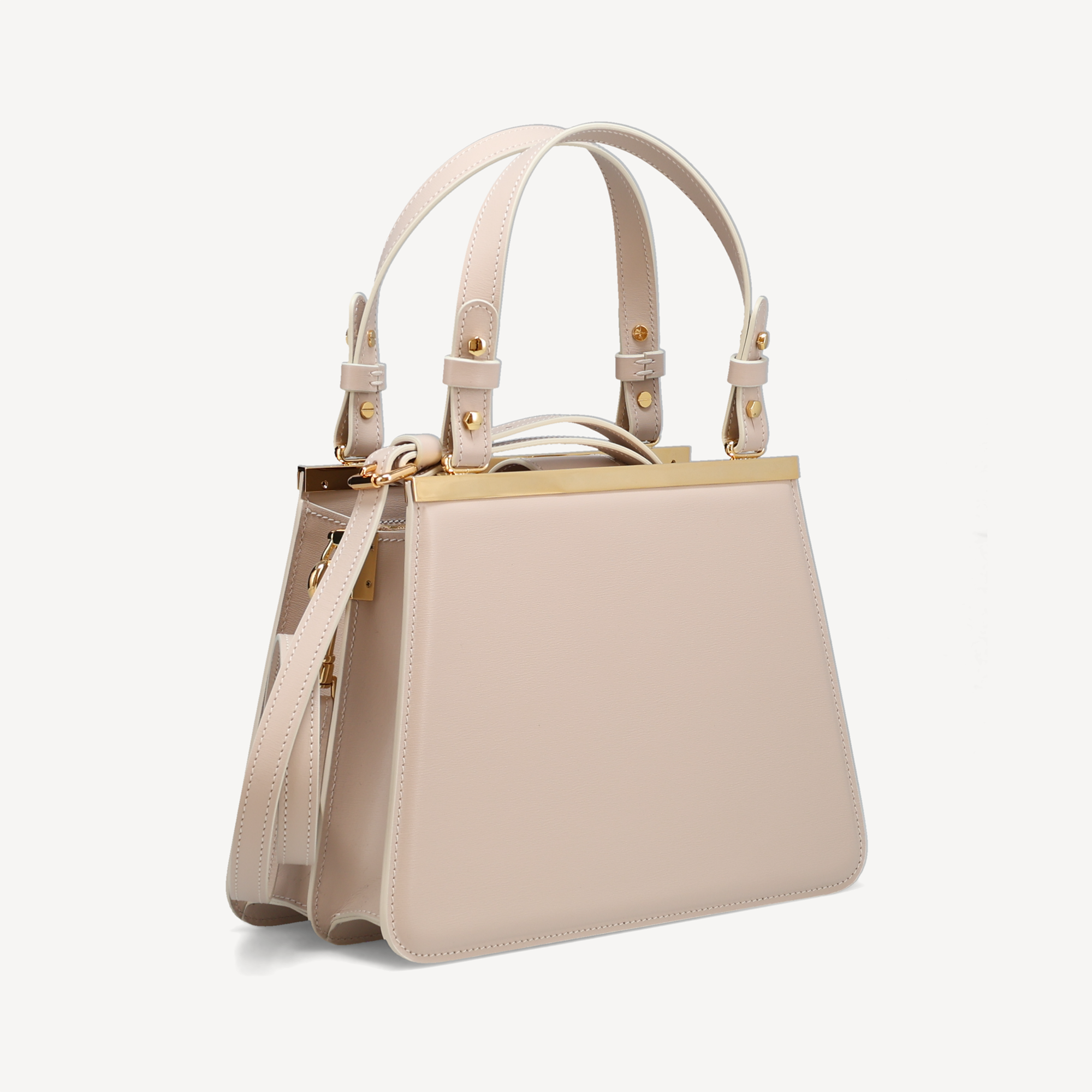 Margot Handbag - Beige Calf (Dusty Pink Alcantara/Polished Brass)
