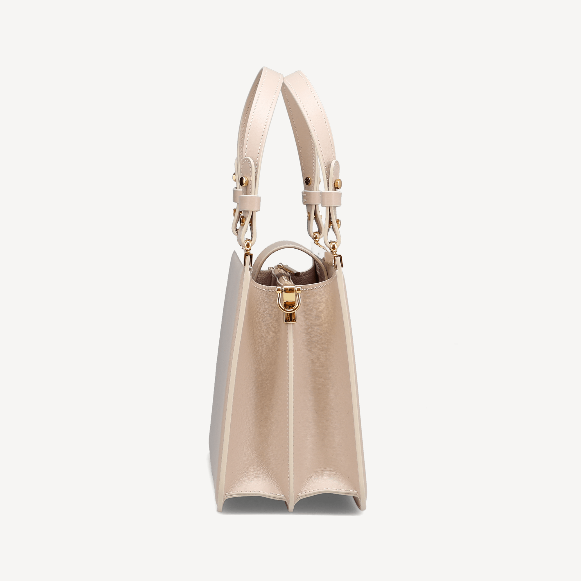 Margot Handbag - Beige Calf (Dusty Pink Alcantara/Polished Brass)