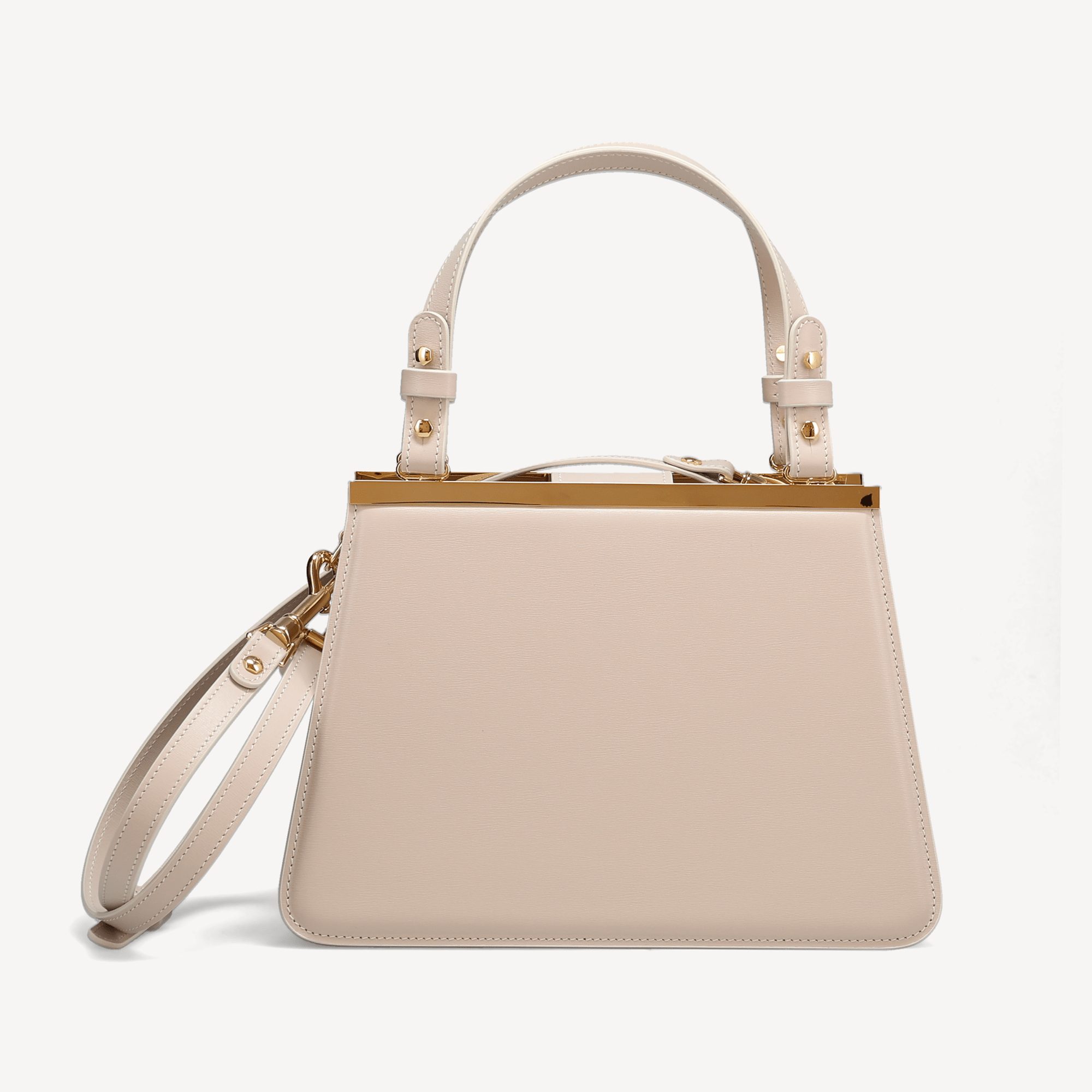 Margot Handbag - Beige Calf (Dusty Pink Alcantara/Polished Brass)