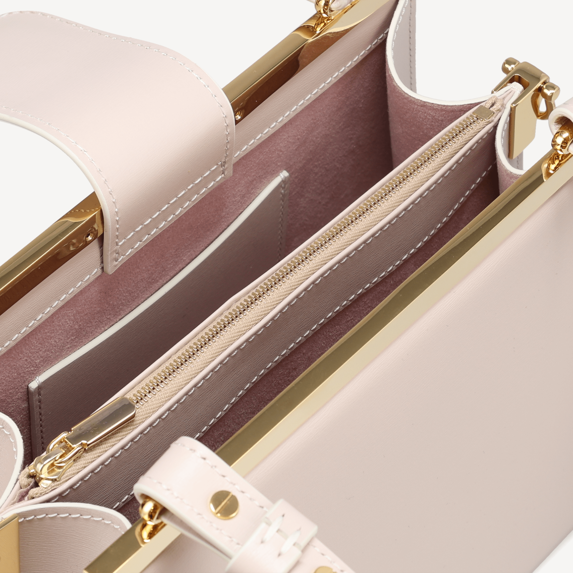 Margot Handbag - Beige Calf (Dusty Pink Alcantara/Polished Brass)