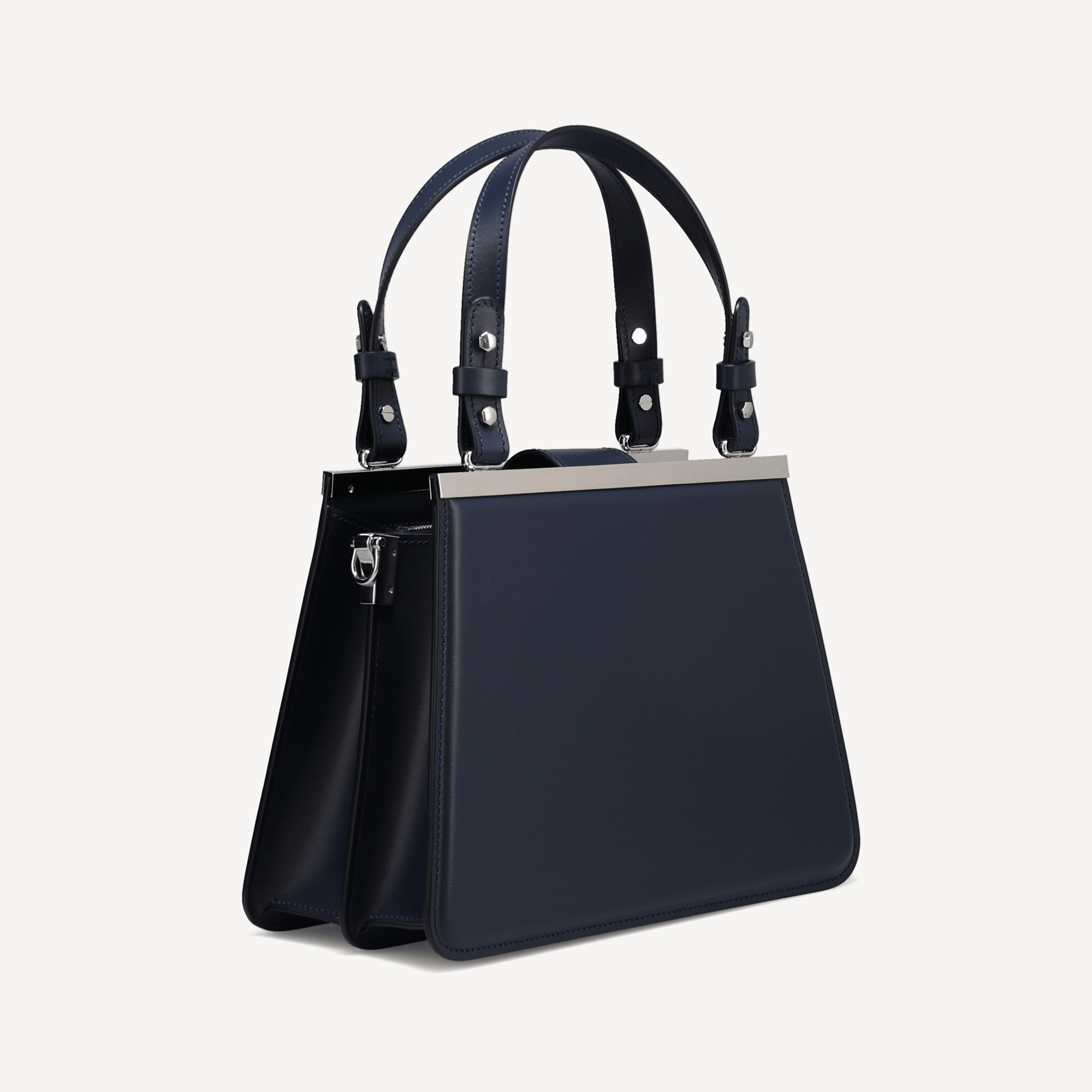 Margot Handbag - Navy Calf (Praline Alcantara/Polished Palladium)