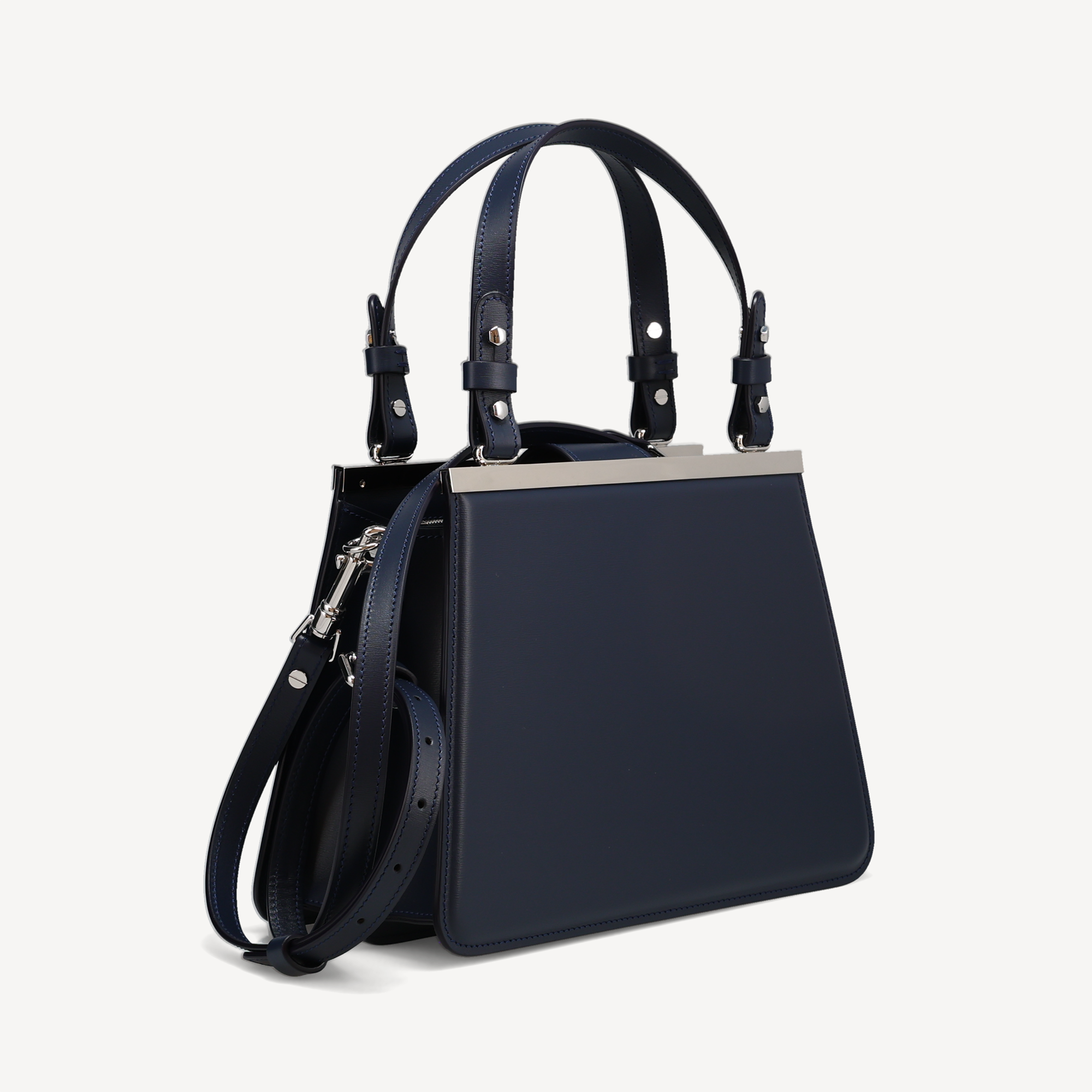 Margot Handbag - Navy Calf (Praline Alcantara/Polished Palladium)