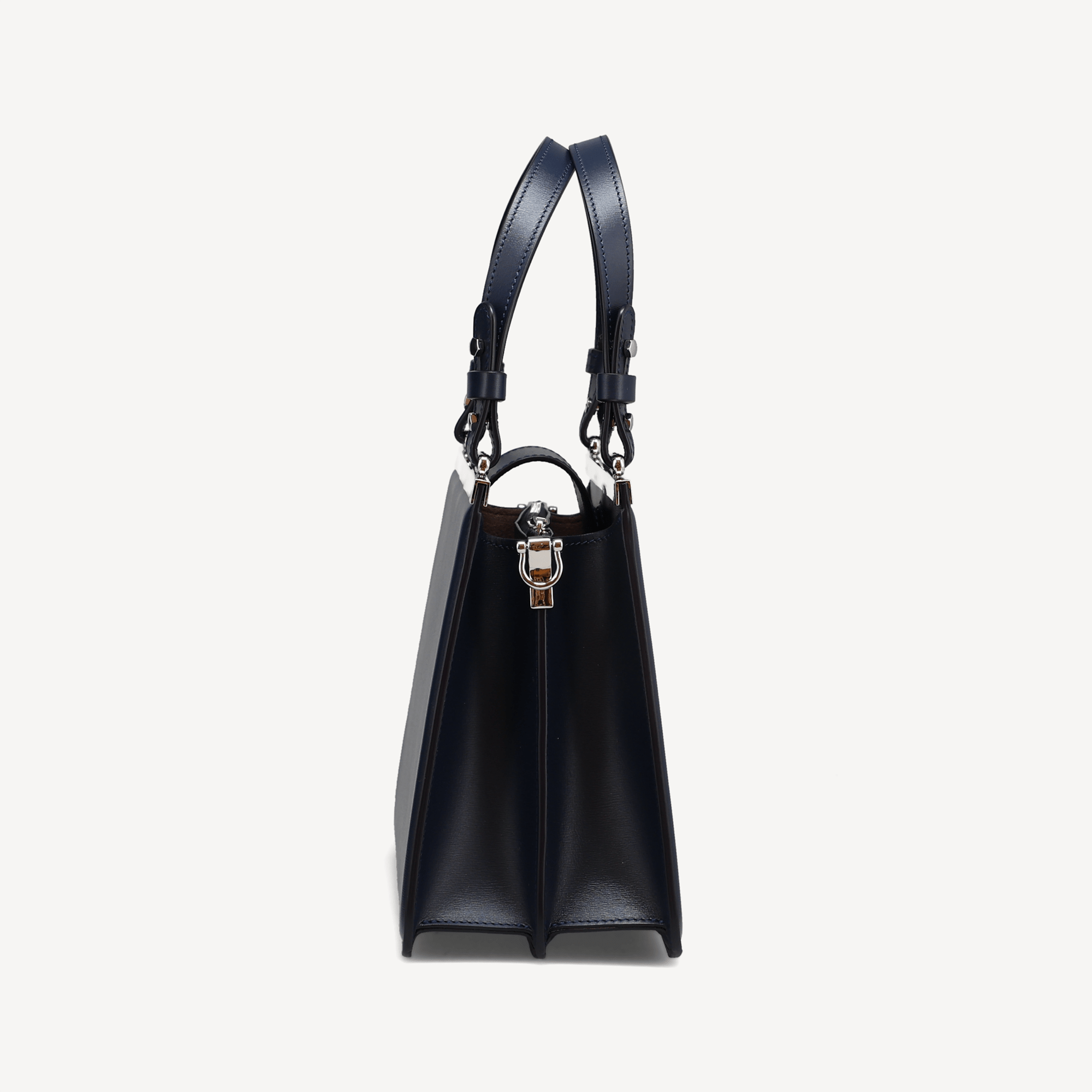 Margot Handbag - Navy Calf (Praline Alcantara/Polished Palladium)