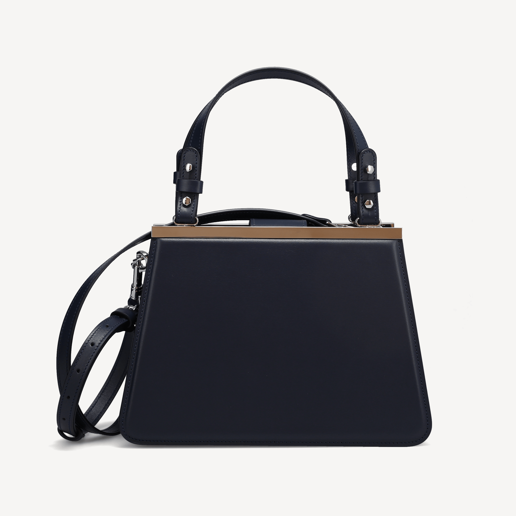 Margot Handbag - Navy Calf (Praline Alcantara/Polished Palladium)