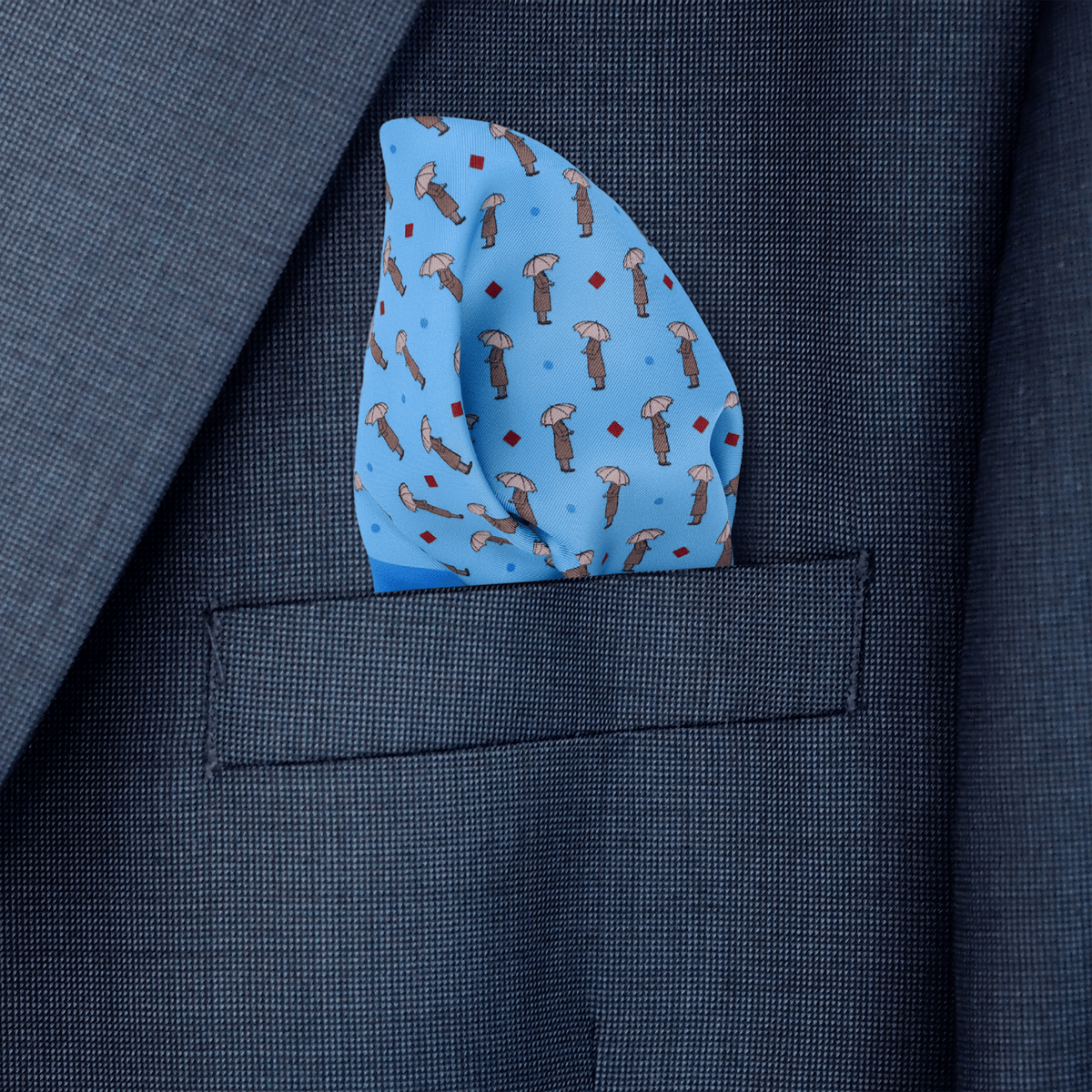 Silk Pocket Illustration - Light Blue with Umbrella - Swaine Group Ltd