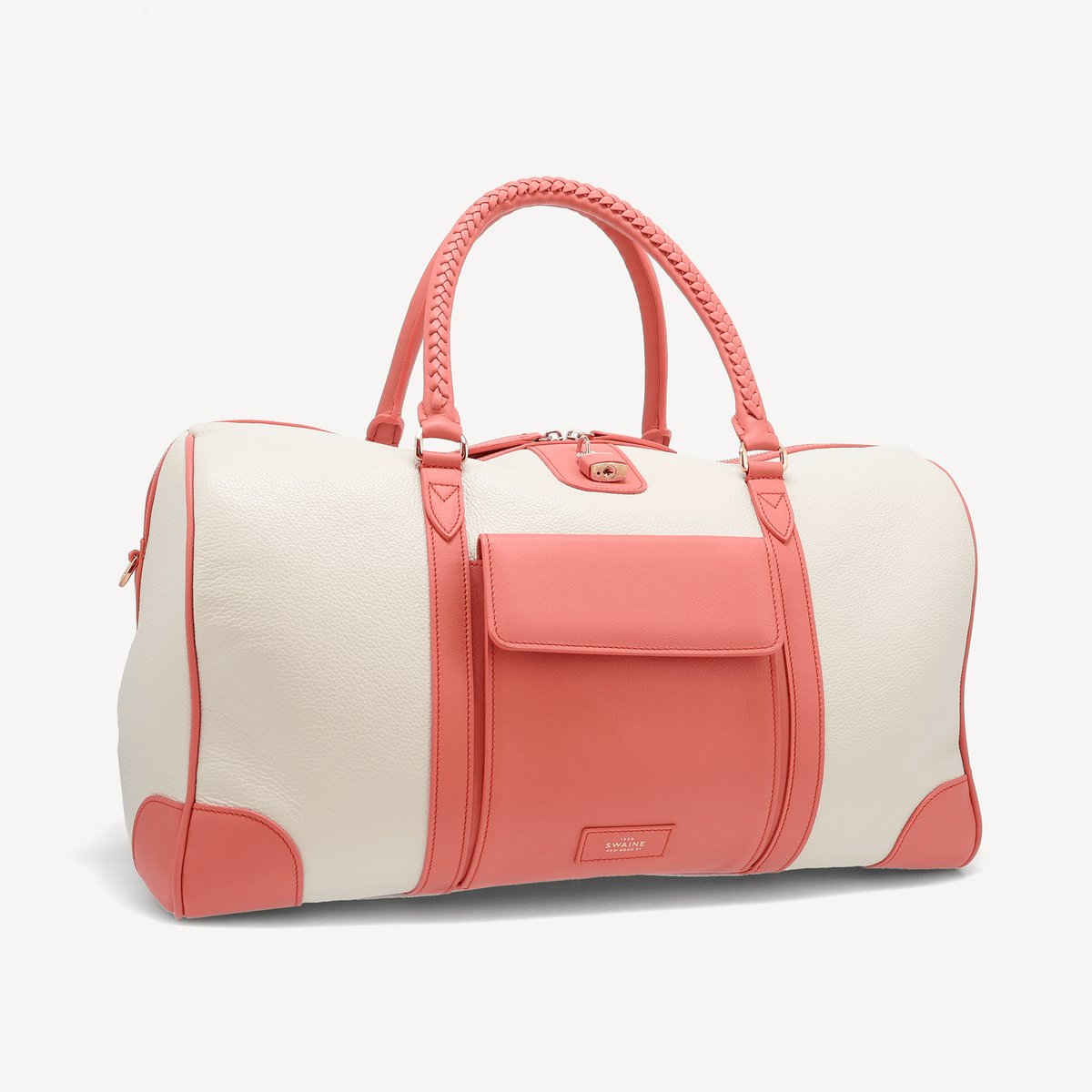 Poolside Duffle Bag - Ivory pebble and Dark Coral Calf (Polished Brass) - Swaine Group Ltd