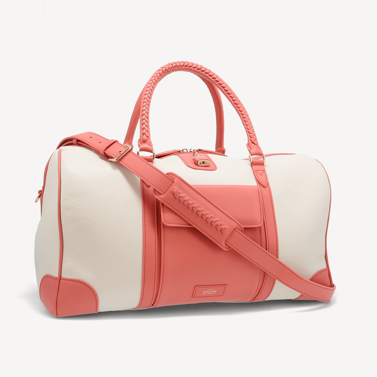 Poolside Duffle Bag - Ivory pebble and Dark Coral Calf (Polished Brass) - Swaine Group Ltd