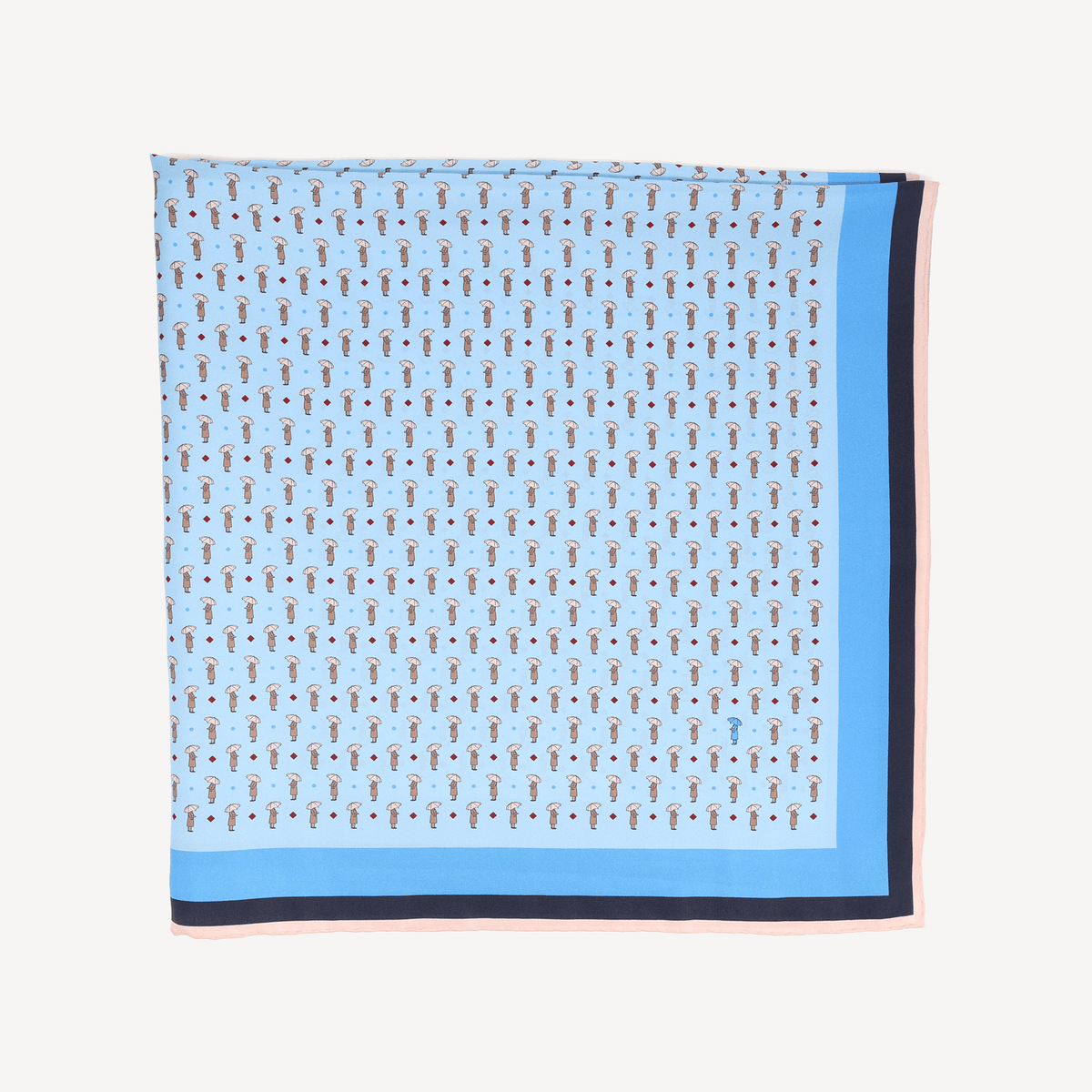 Silk Scarf Illustration - Light Blue with Umbrella - Swaine Group Ltd