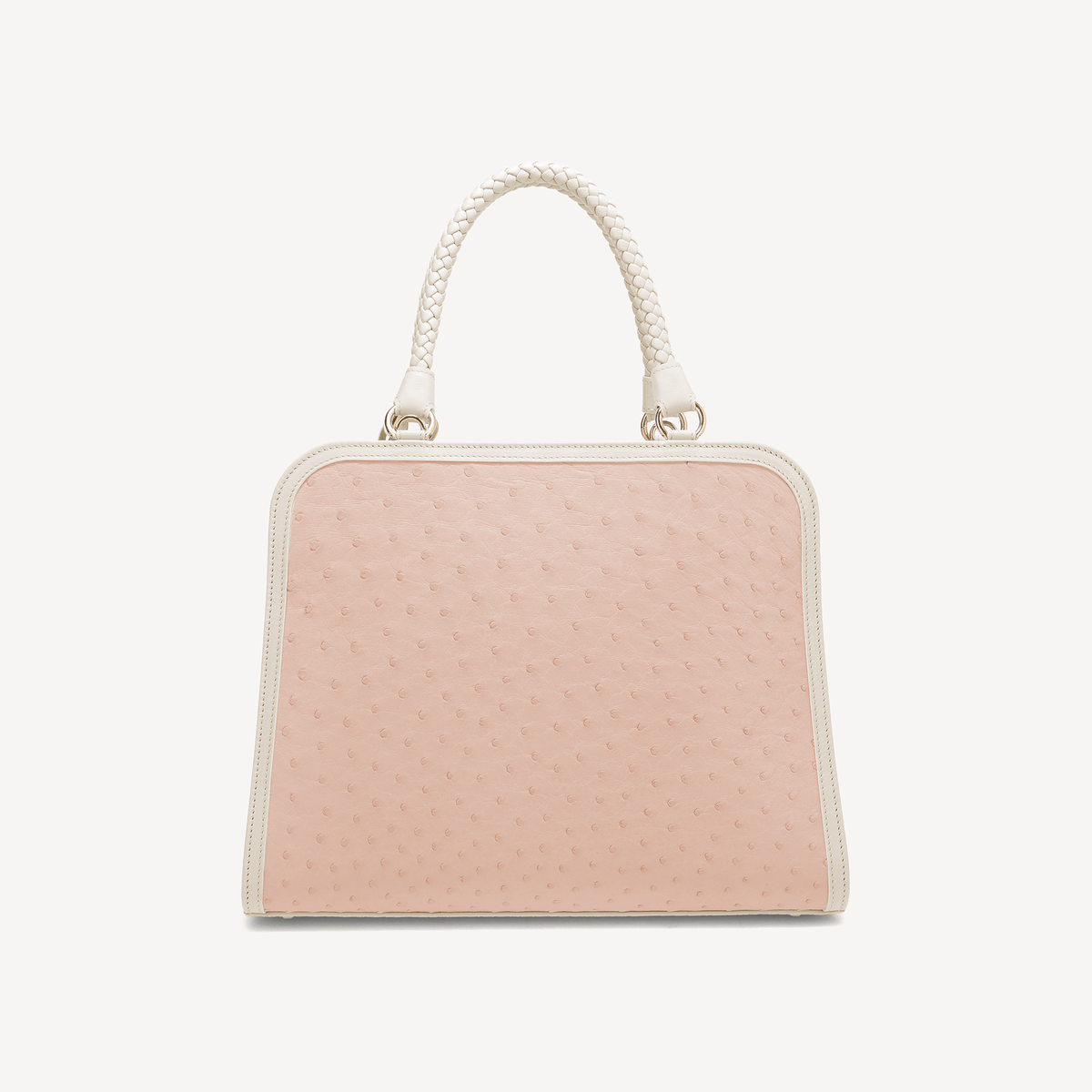 Bel-Air Handbag - Ostrich Leather (Polished Brass) Pink and white - Swaine Group Ltd