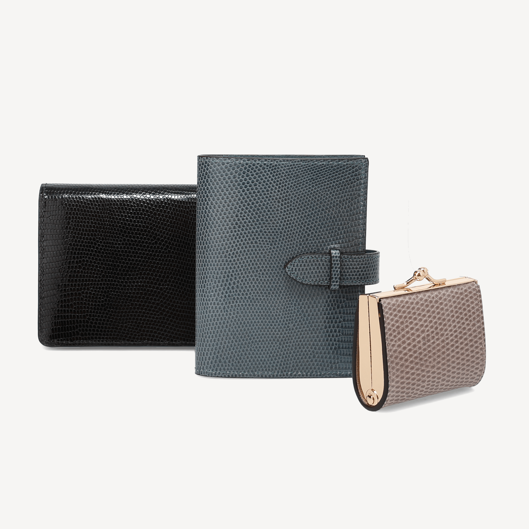 リザード柄二つ折り財布 - ブラック（小銭入れ付き） - スウェイン・グループ株式会社