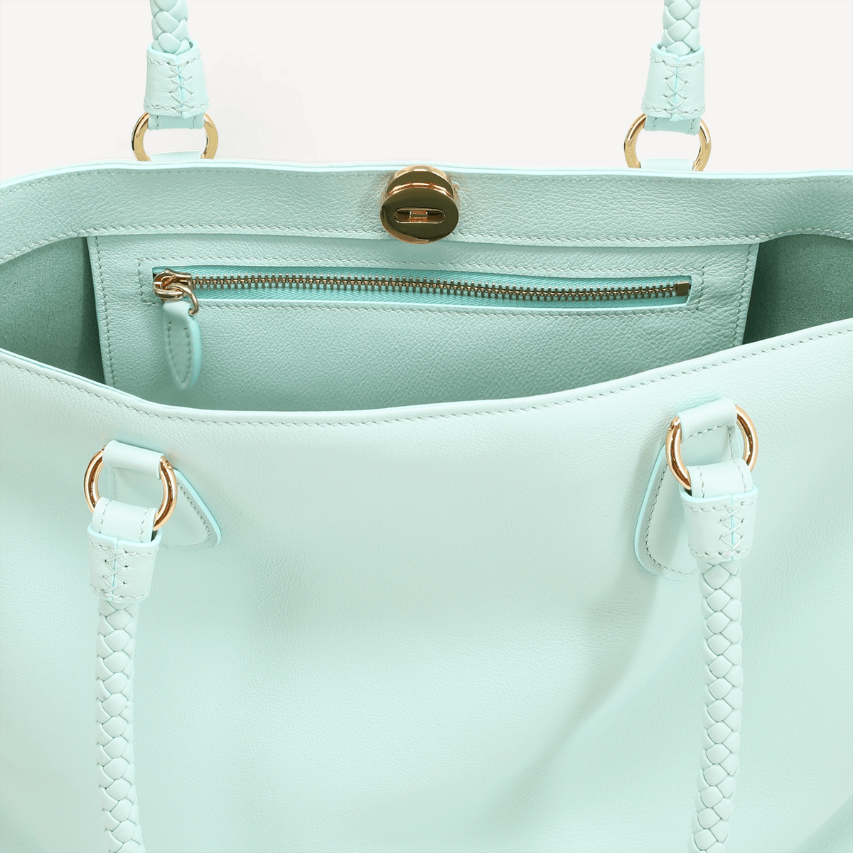 Malibu Handbag - Aqua Calf (Polished Brass) - Swaine Group Ltd