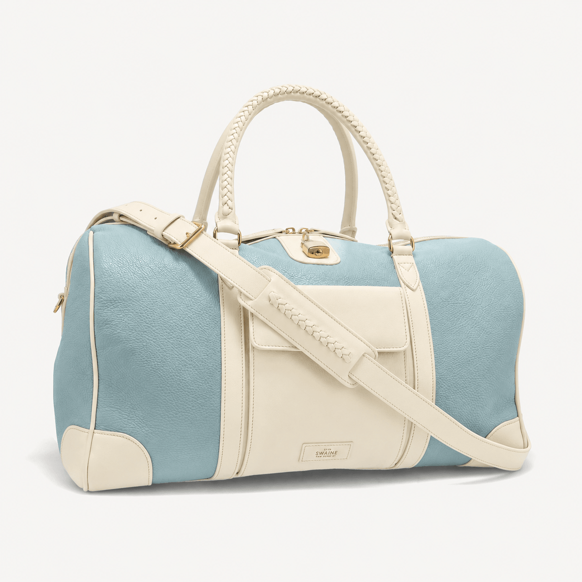 Poolside Duffle Bag - Blue pebble and Ivory Calf (Polished Brass) - Swaine Group Ltd