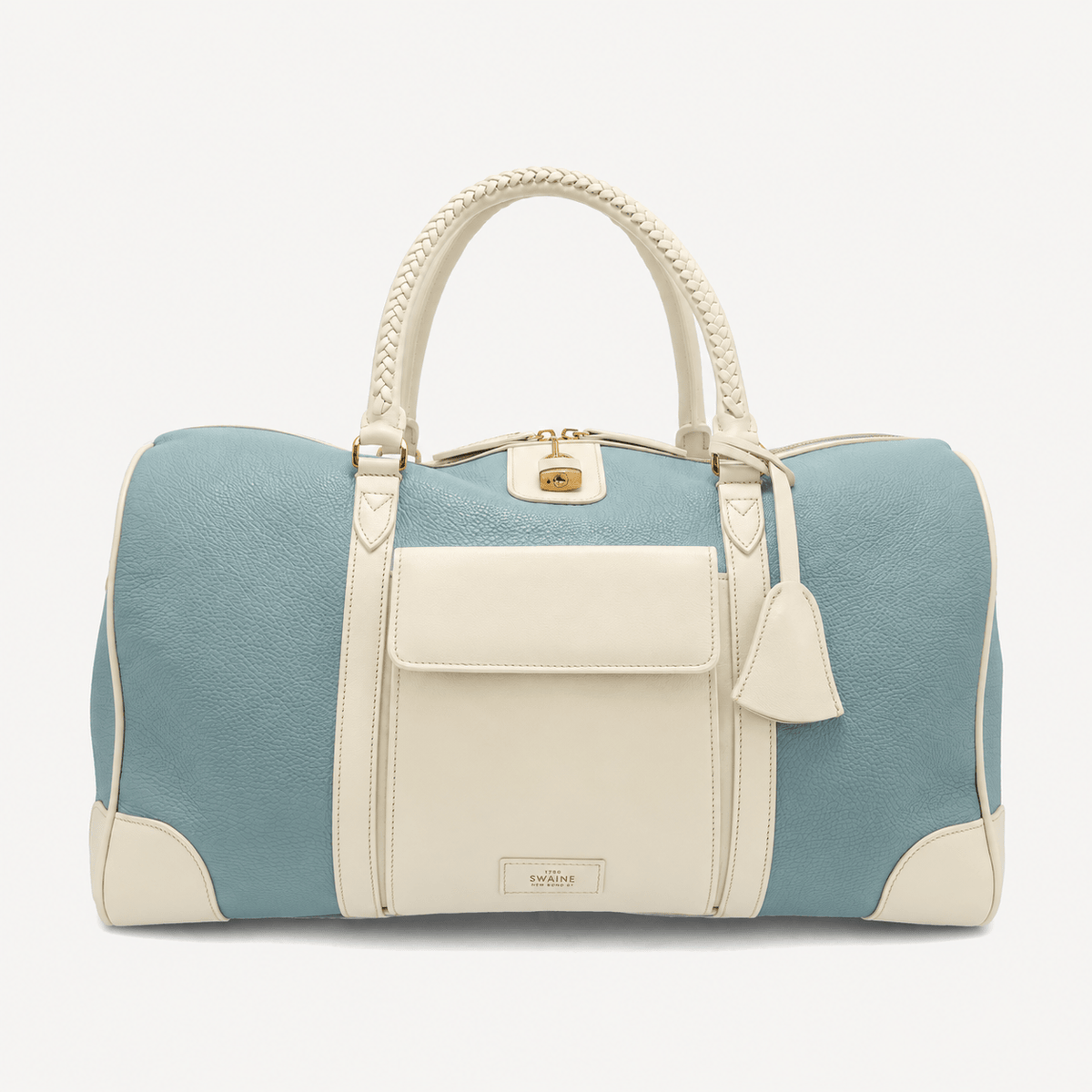 Poolside Duffle Bag - Blue pebble and Ivory Calf (Polished Brass) - Swaine Group Ltd