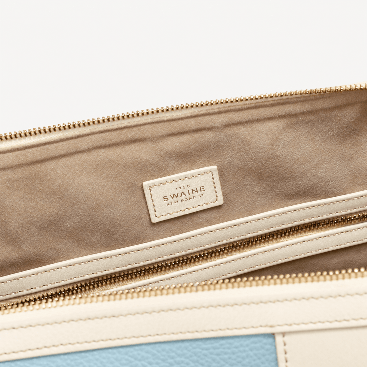 Poolside Duffle Bag - Blue pebble and Ivory Calf (Polished Brass) - Swaine Group Ltd