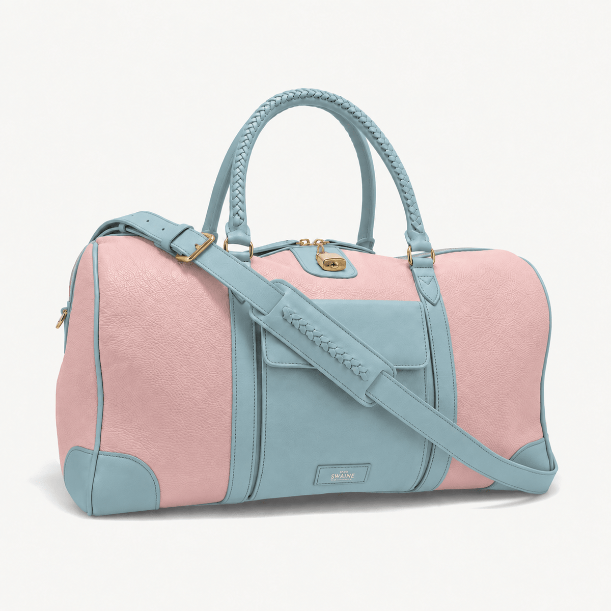 Poolside Duffle Bag - Pink pebble and Blue Calf (Polished Brass) - Swaine Group Ltd
