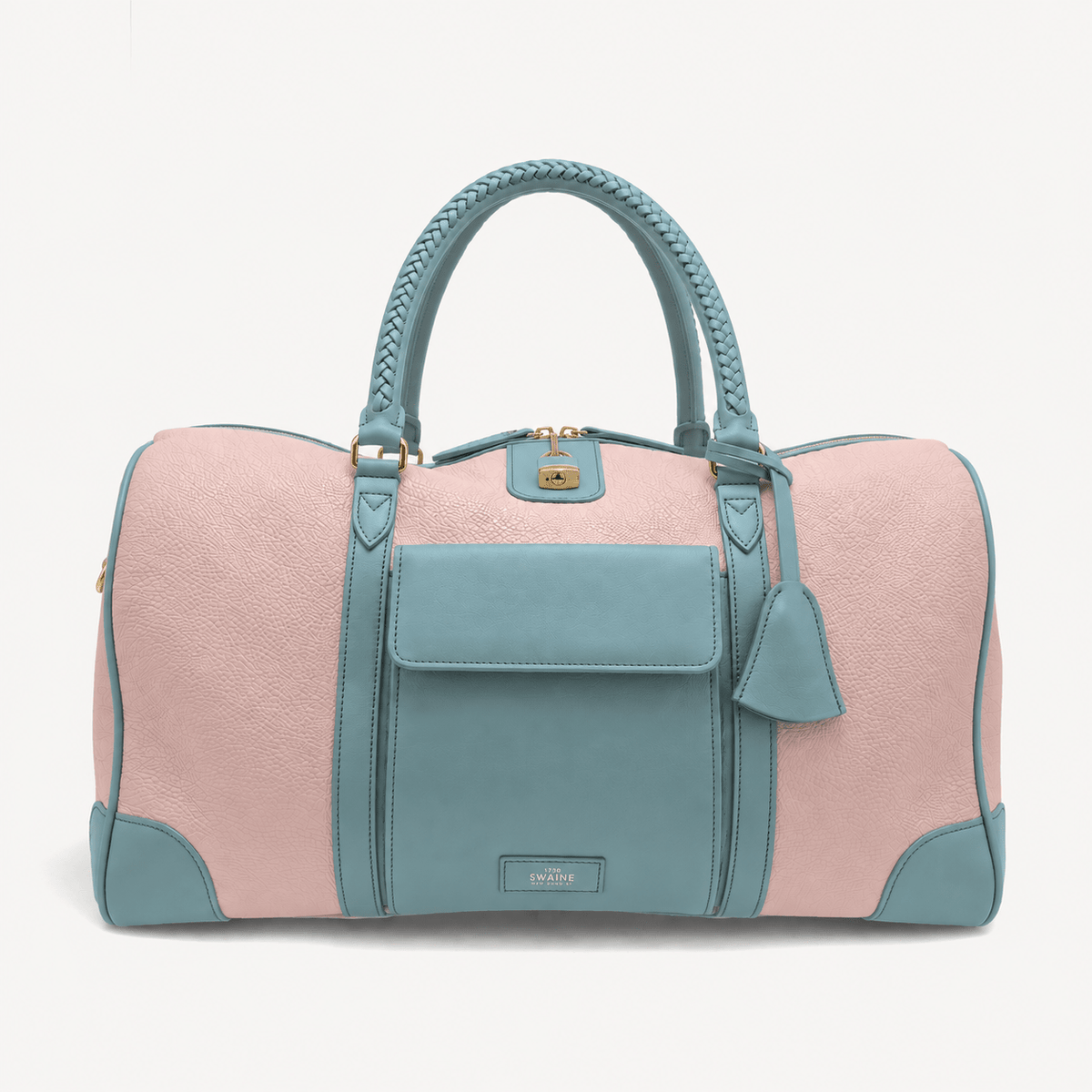 Poolside Duffle Bag - Pink pebble and Blue Calf (Polished Brass) - Swaine Group Ltd