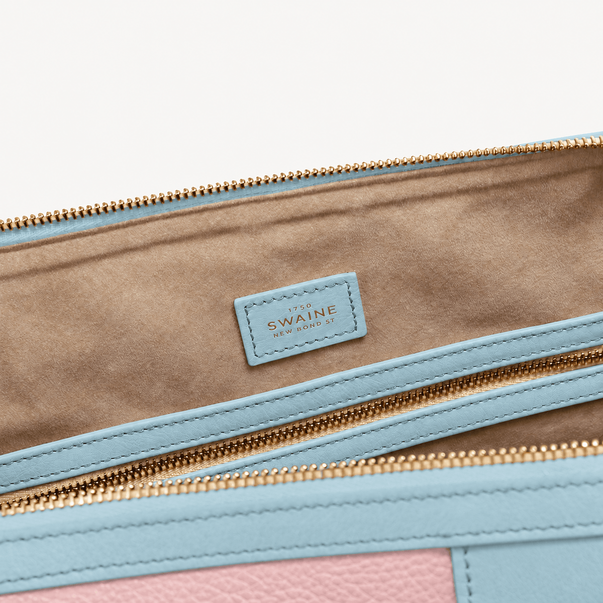 Poolside Duffle Bag - Pink pebble and Blue Calf (Polished Brass) - Swaine Group Ltd